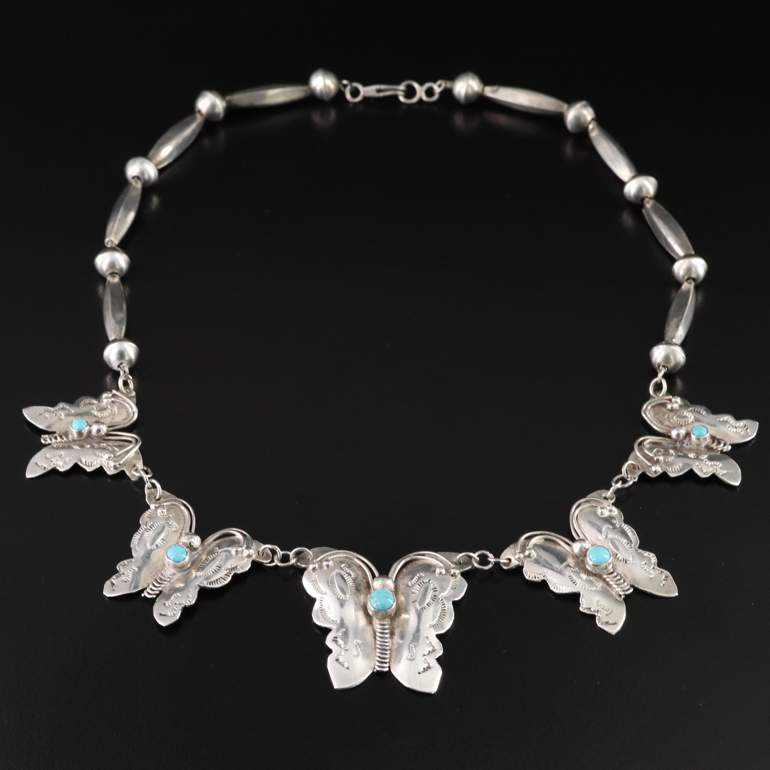 Southwestern Sterling Turquoise Butterfly Necklace