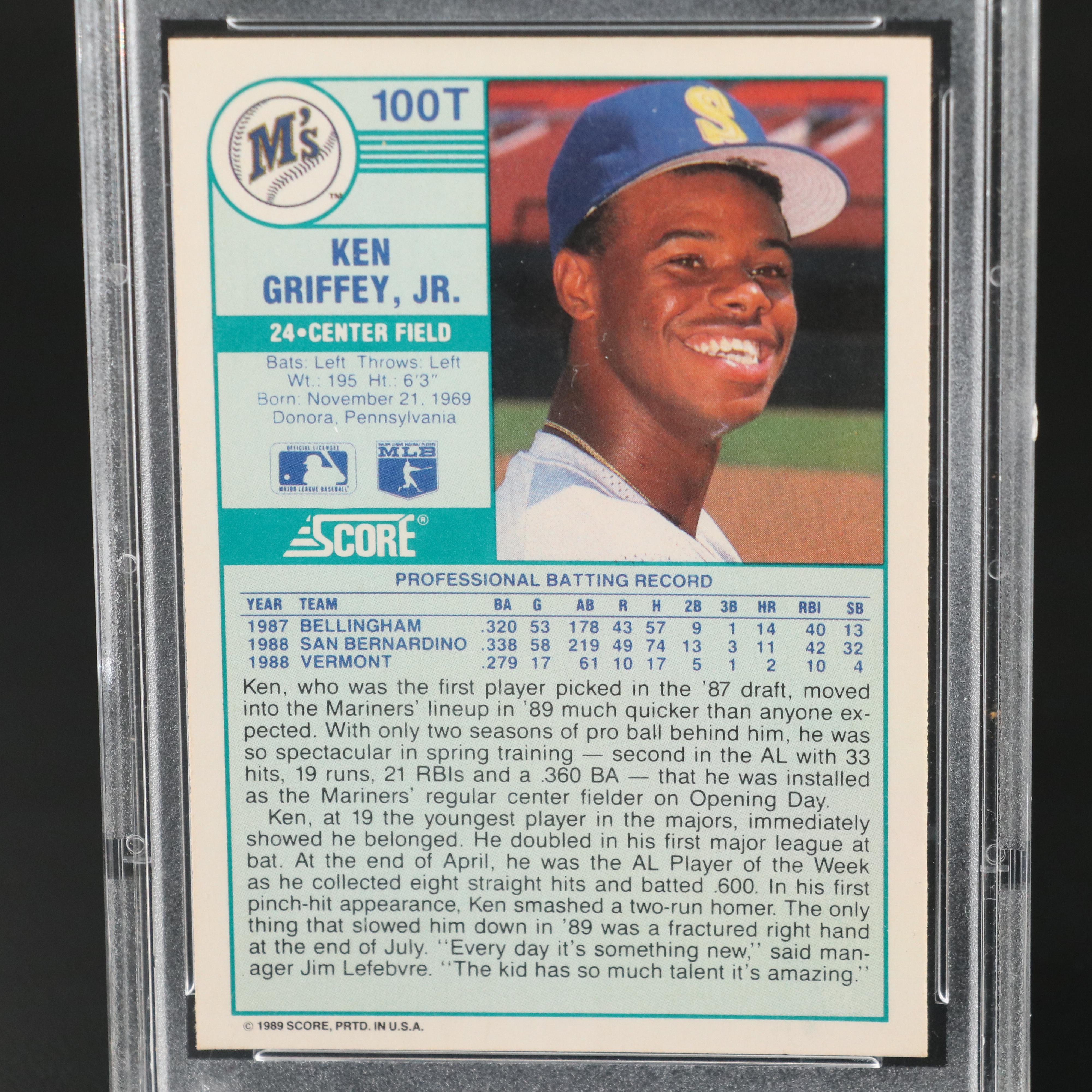 1989 Score Traded Ken Griffey Jr. Seattle Mariners Rookie Card Graded PSA 10