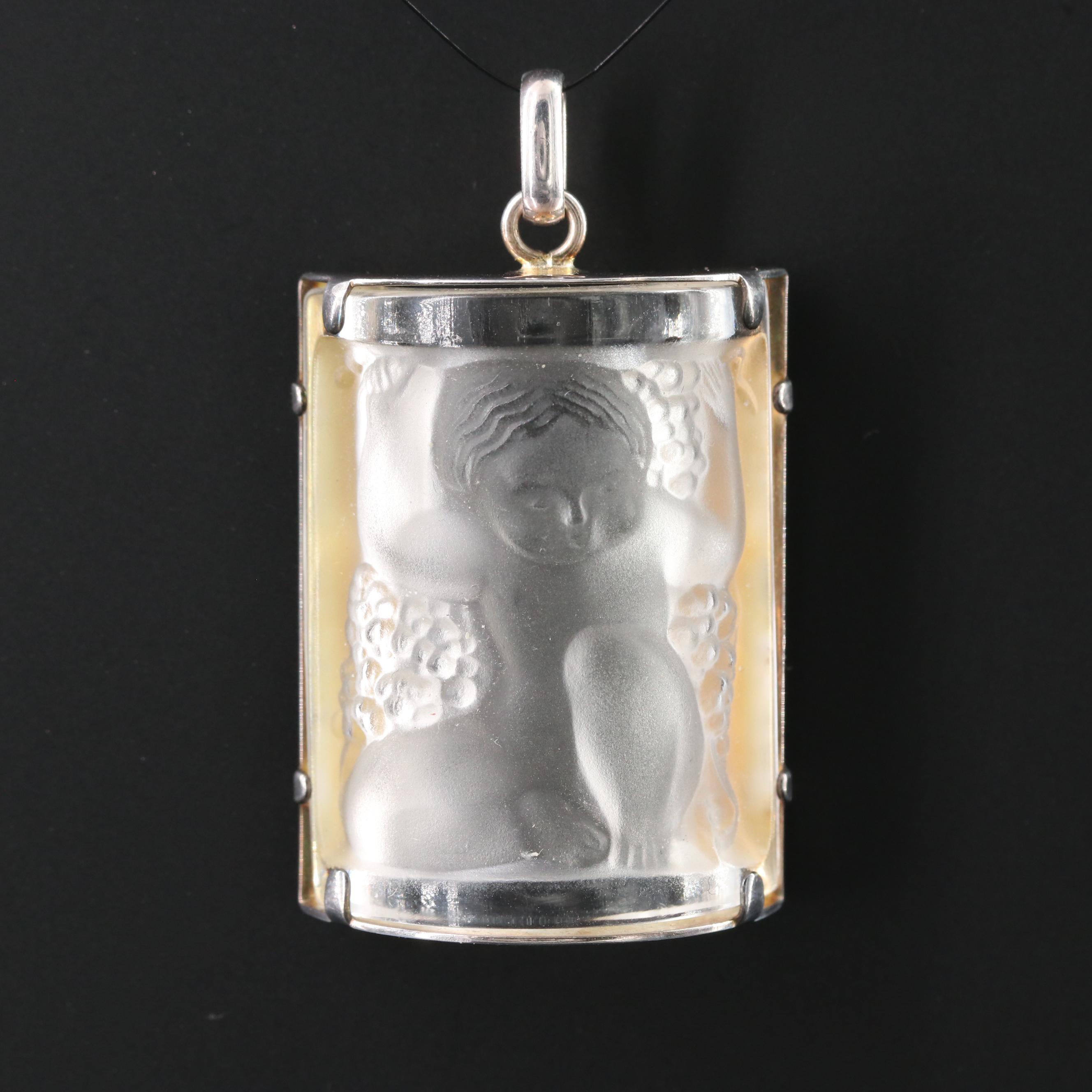 Lalique "Les Enfants" Sterling and Crystal Pendant