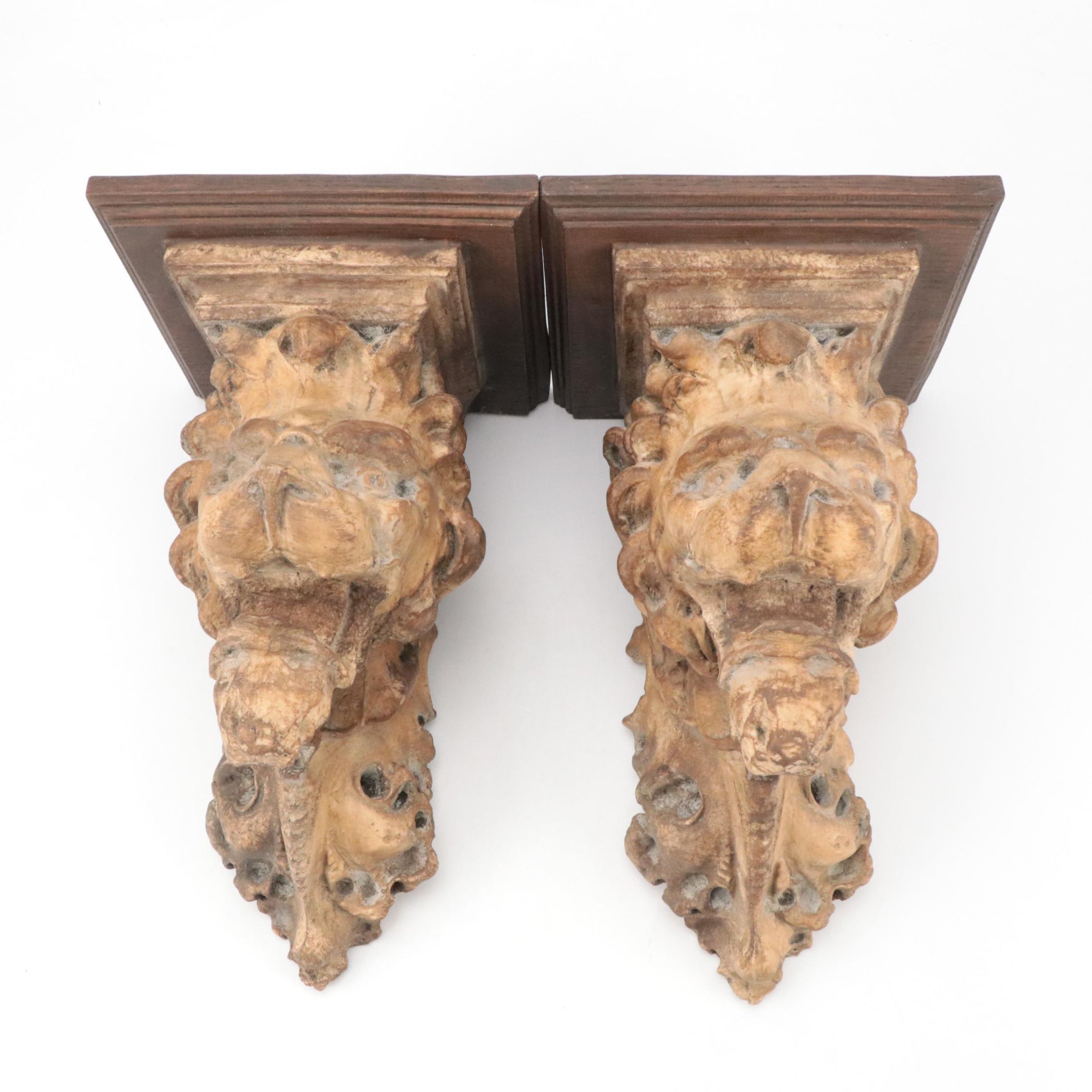 Pair of Lion Wall Corbel Shelves