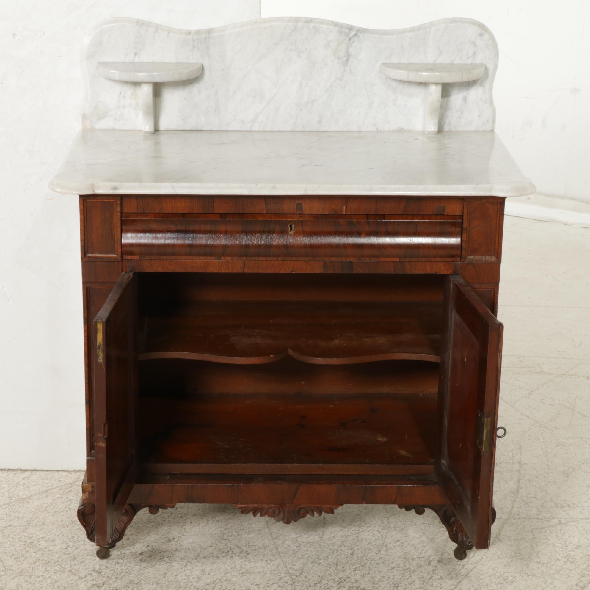Classical Rosewood and White Marble Washstand, circa 1830