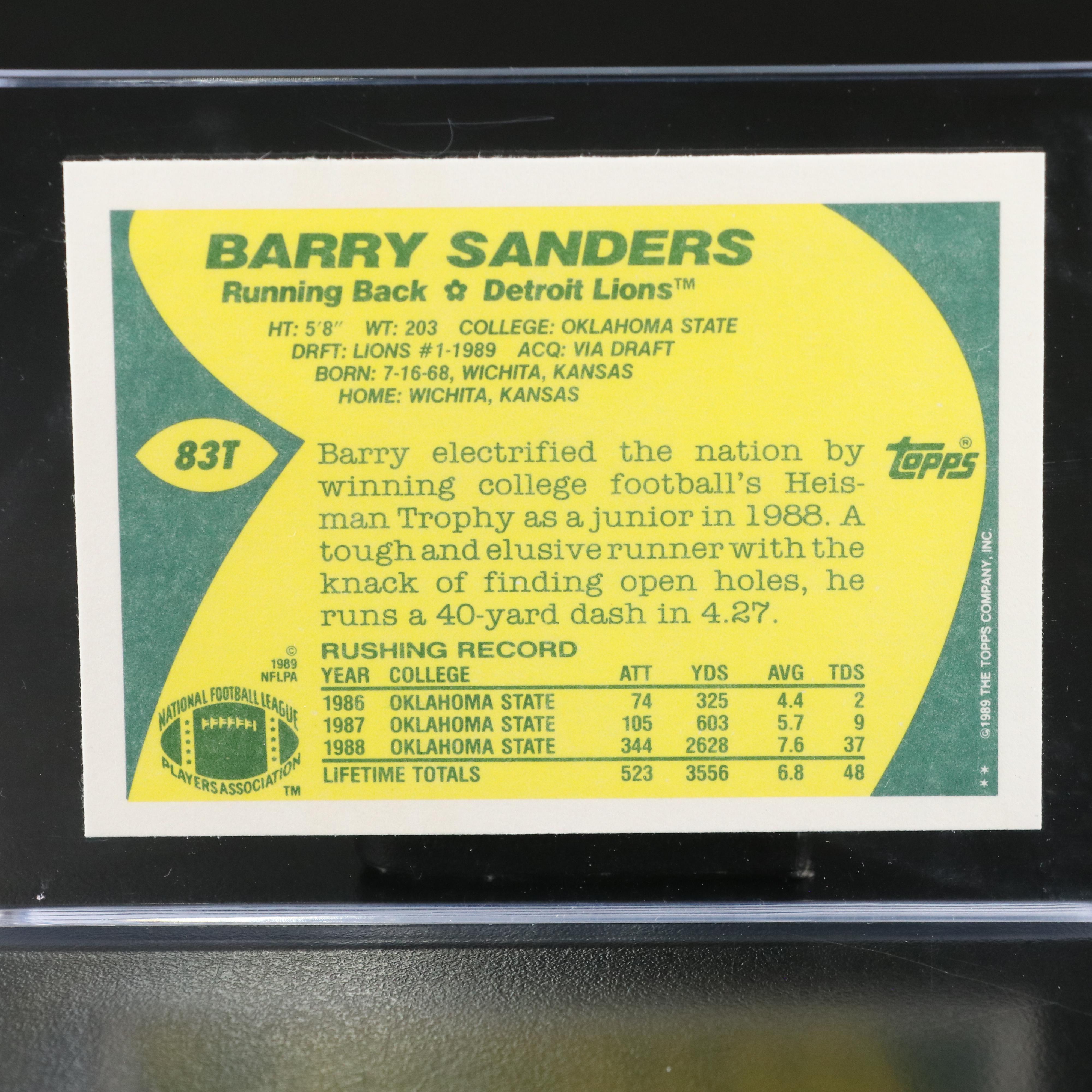 1989 Topps Traded Barry Sanders Detroit Lions Rookie Football Card