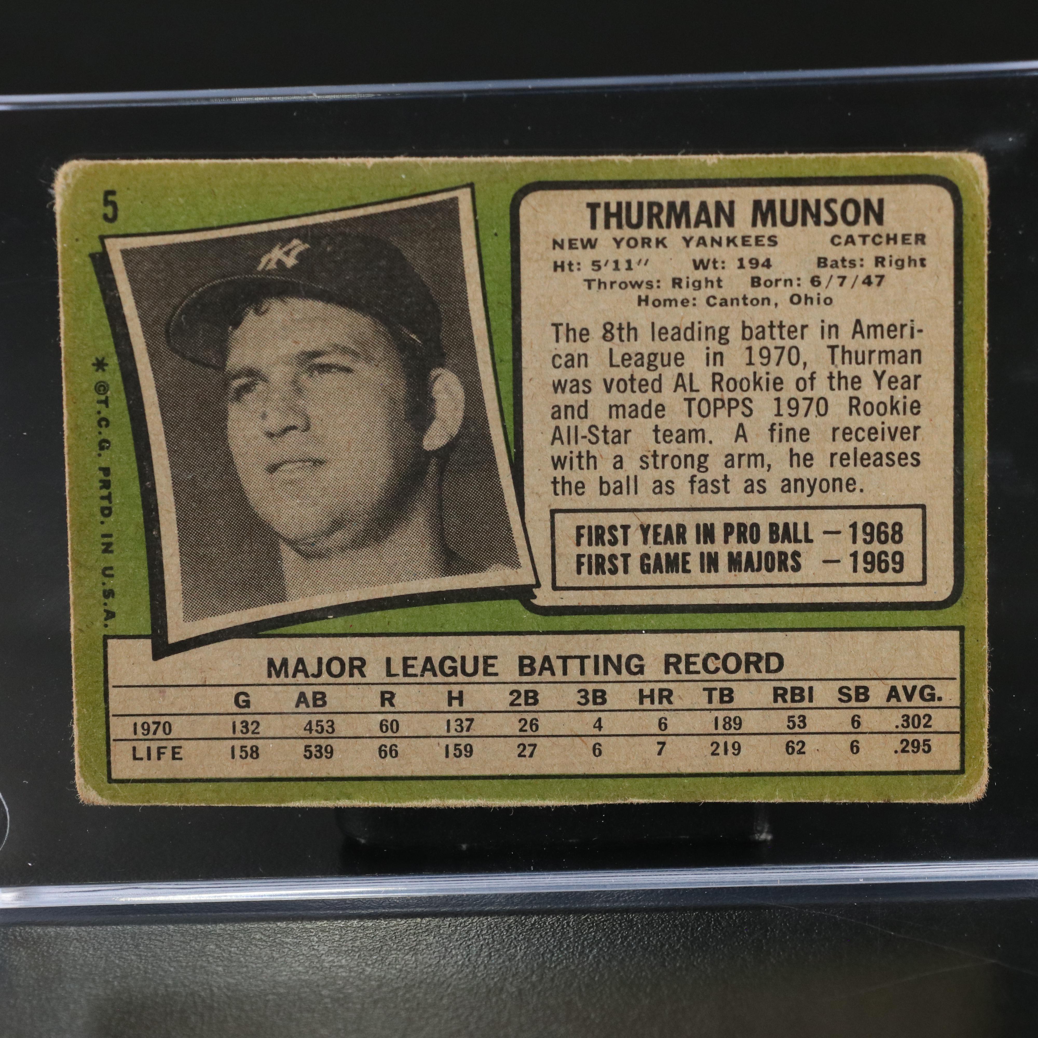 1971 Topps Thurman Munson New York Yankees All-Star Rookie Baseball Card