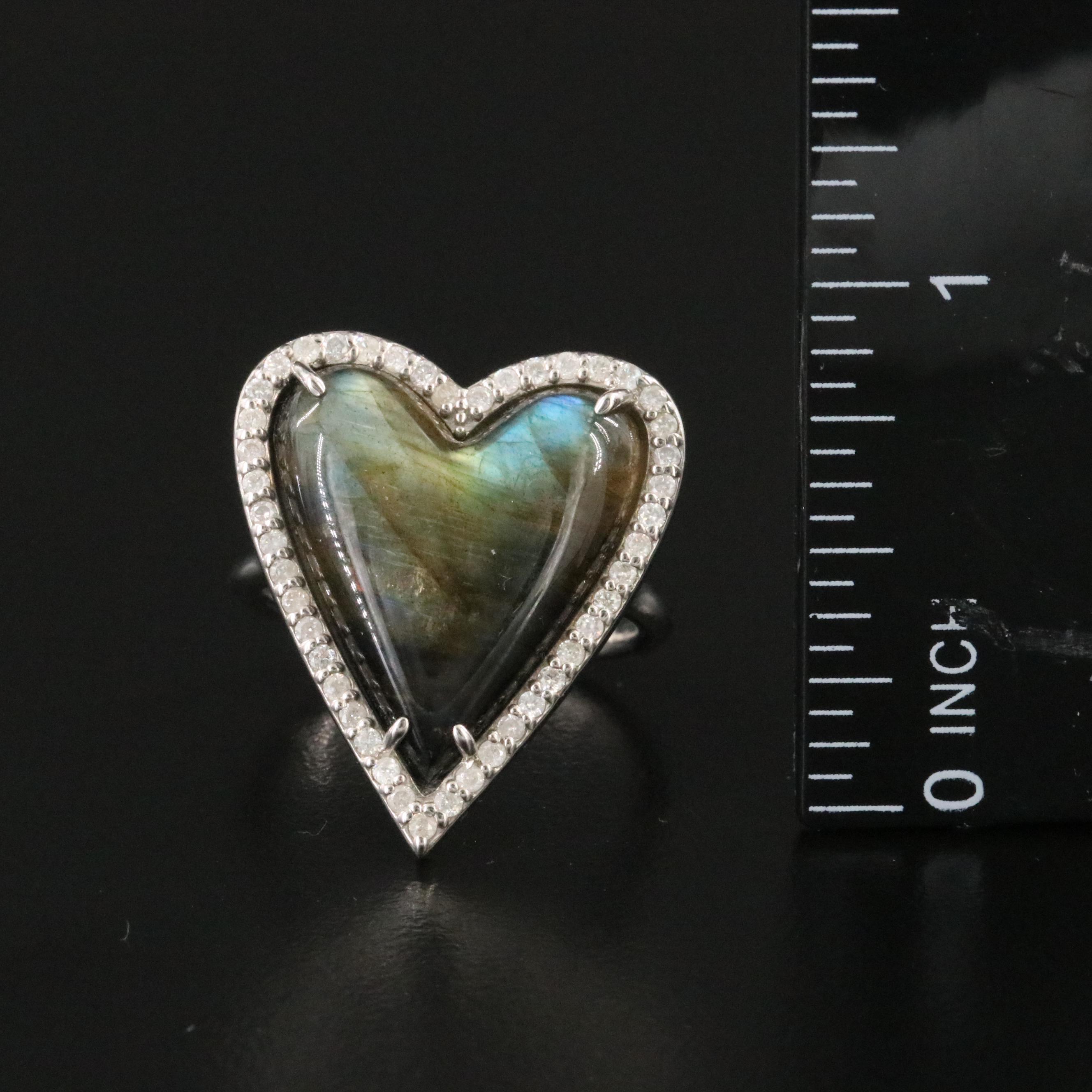 Sheryl Lowe Sterling Labradorite and Diamond Heart Ring