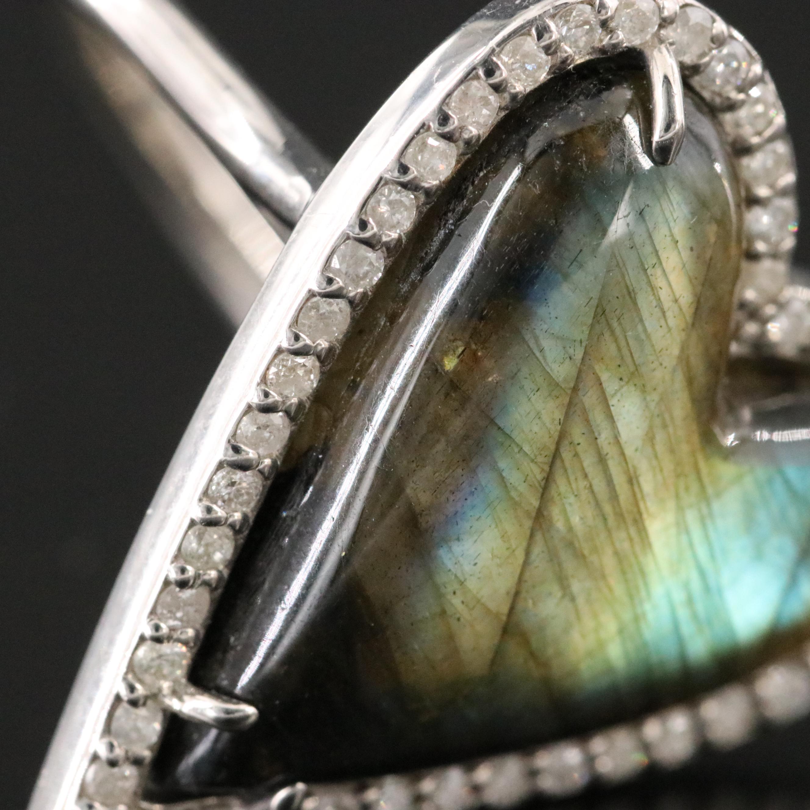 Sheryl Lowe Sterling Labradorite and Diamond Heart Ring