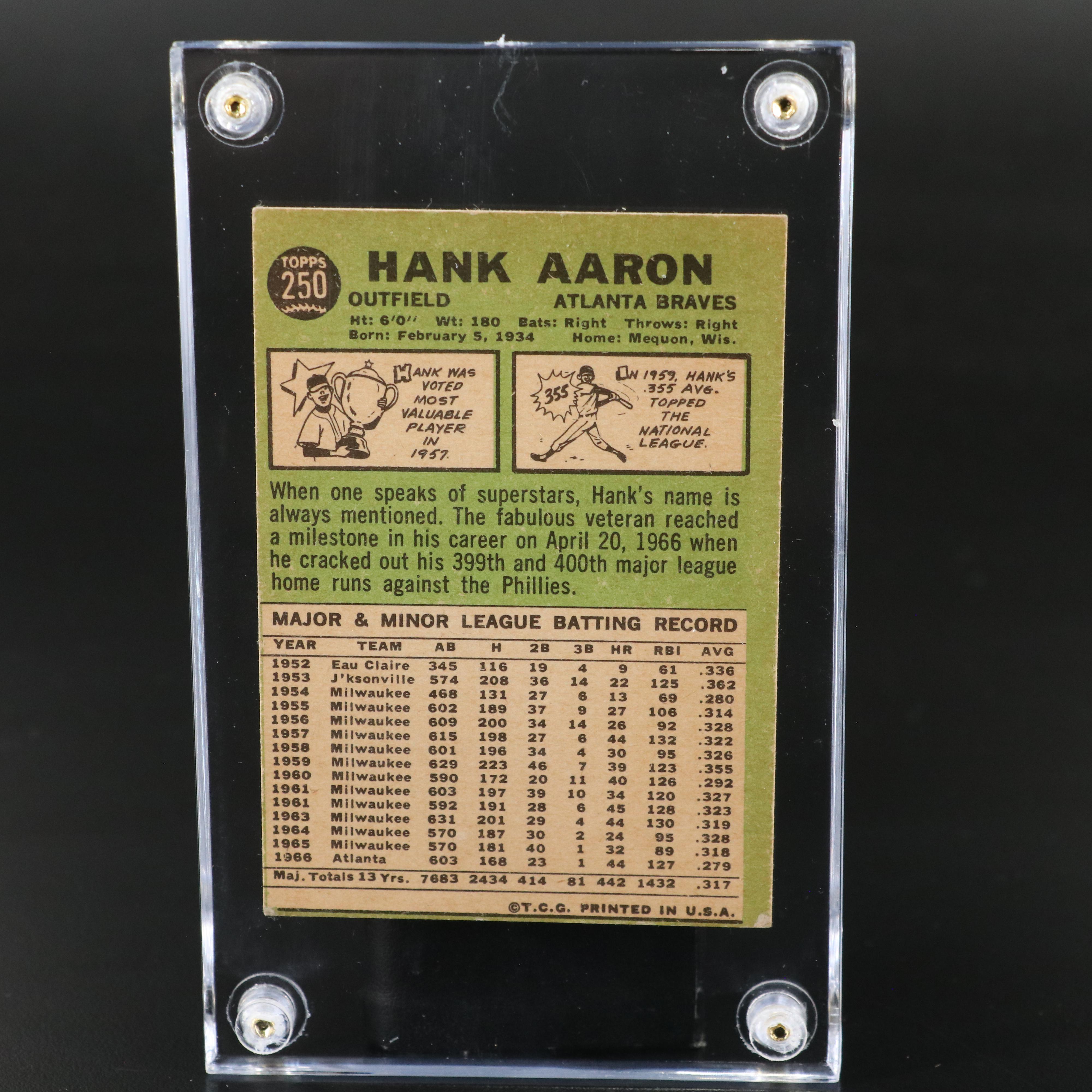 1967 Topps Hank Aaron Atlanta Braves Baseball Card