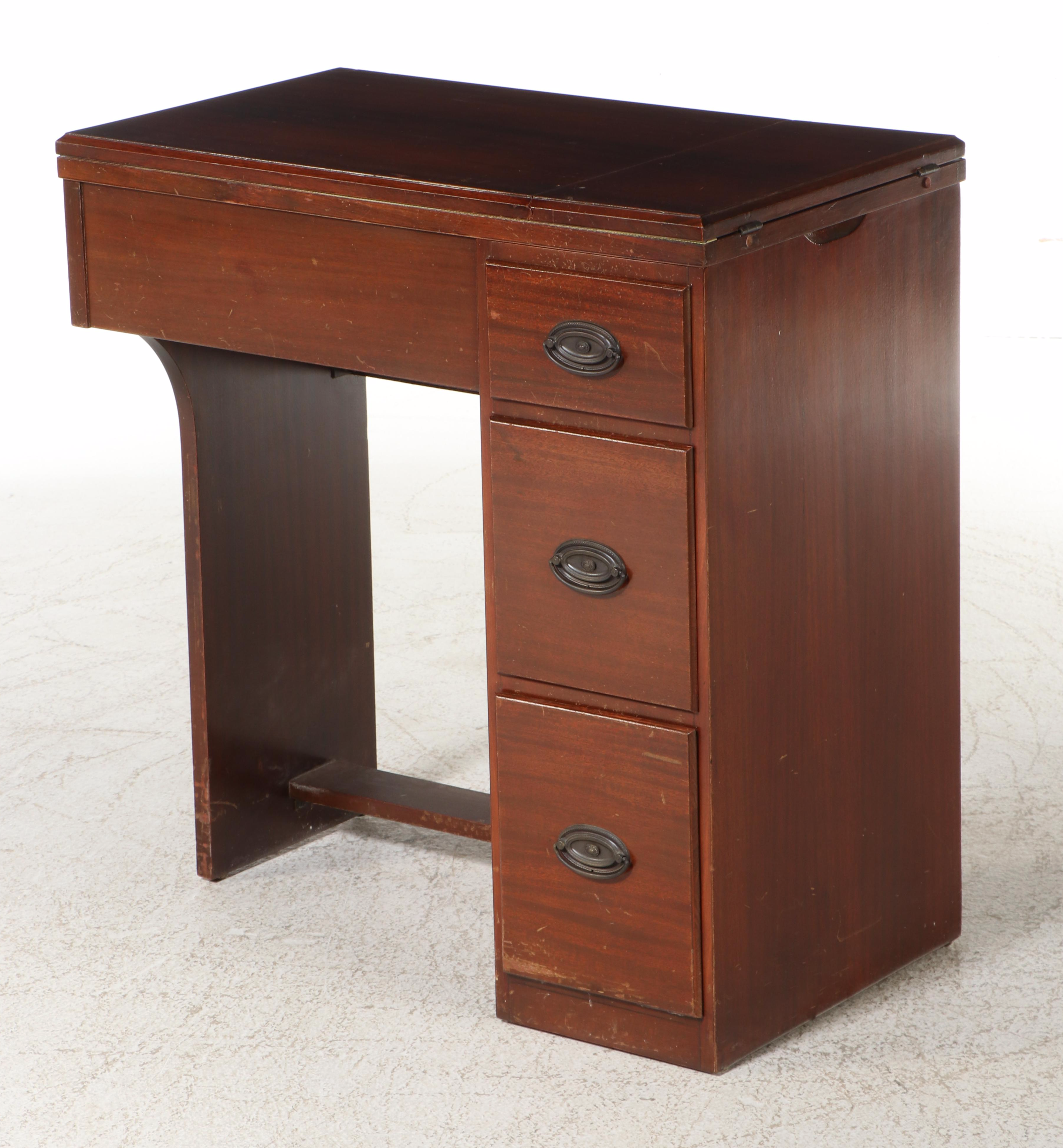 Elna Carina Sewing Machine in Mahogany Cabinet, Mid to Late 20th Century