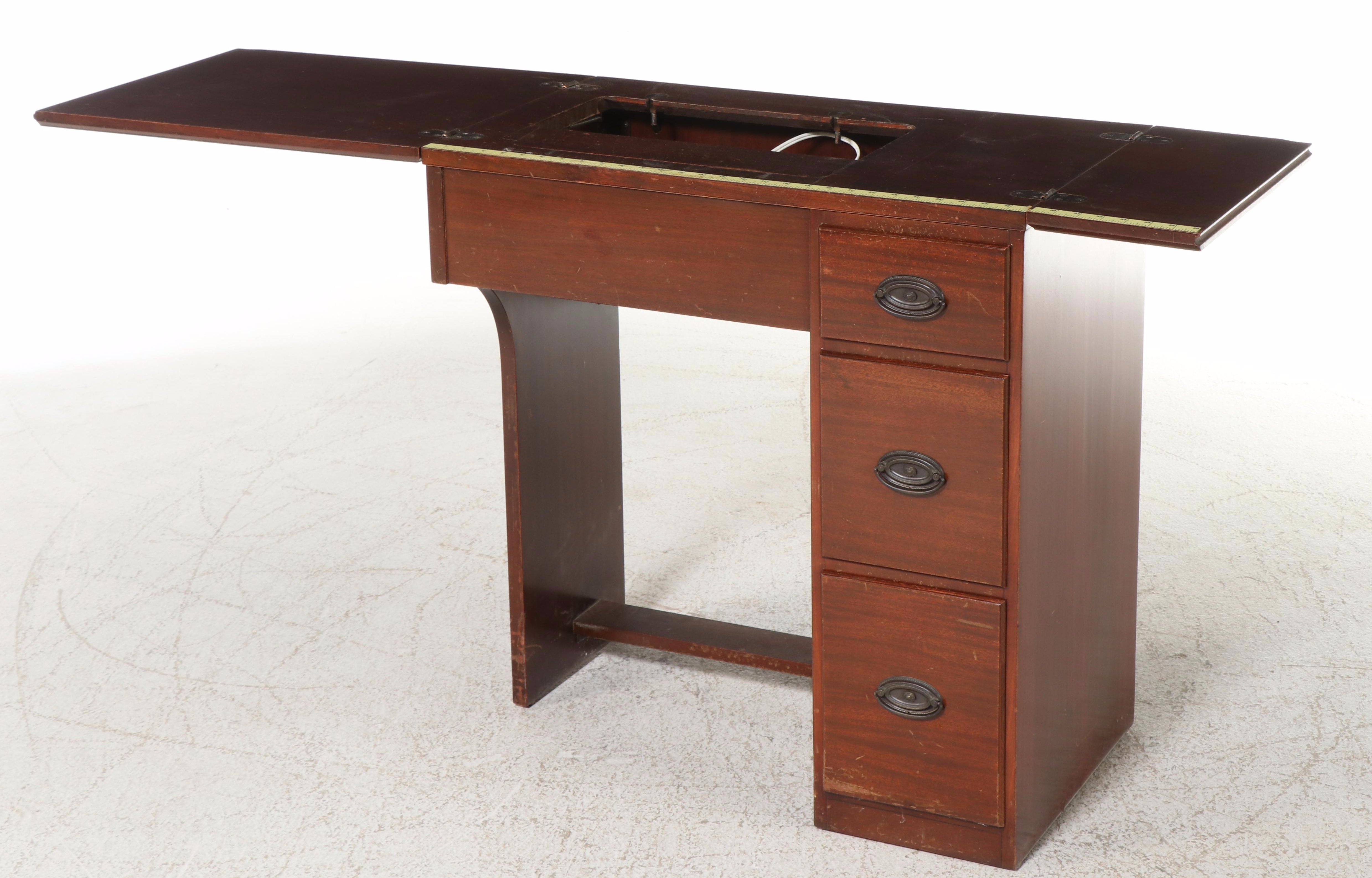 Elna Carina Sewing Machine in Mahogany Cabinet, Mid to Late 20th Century