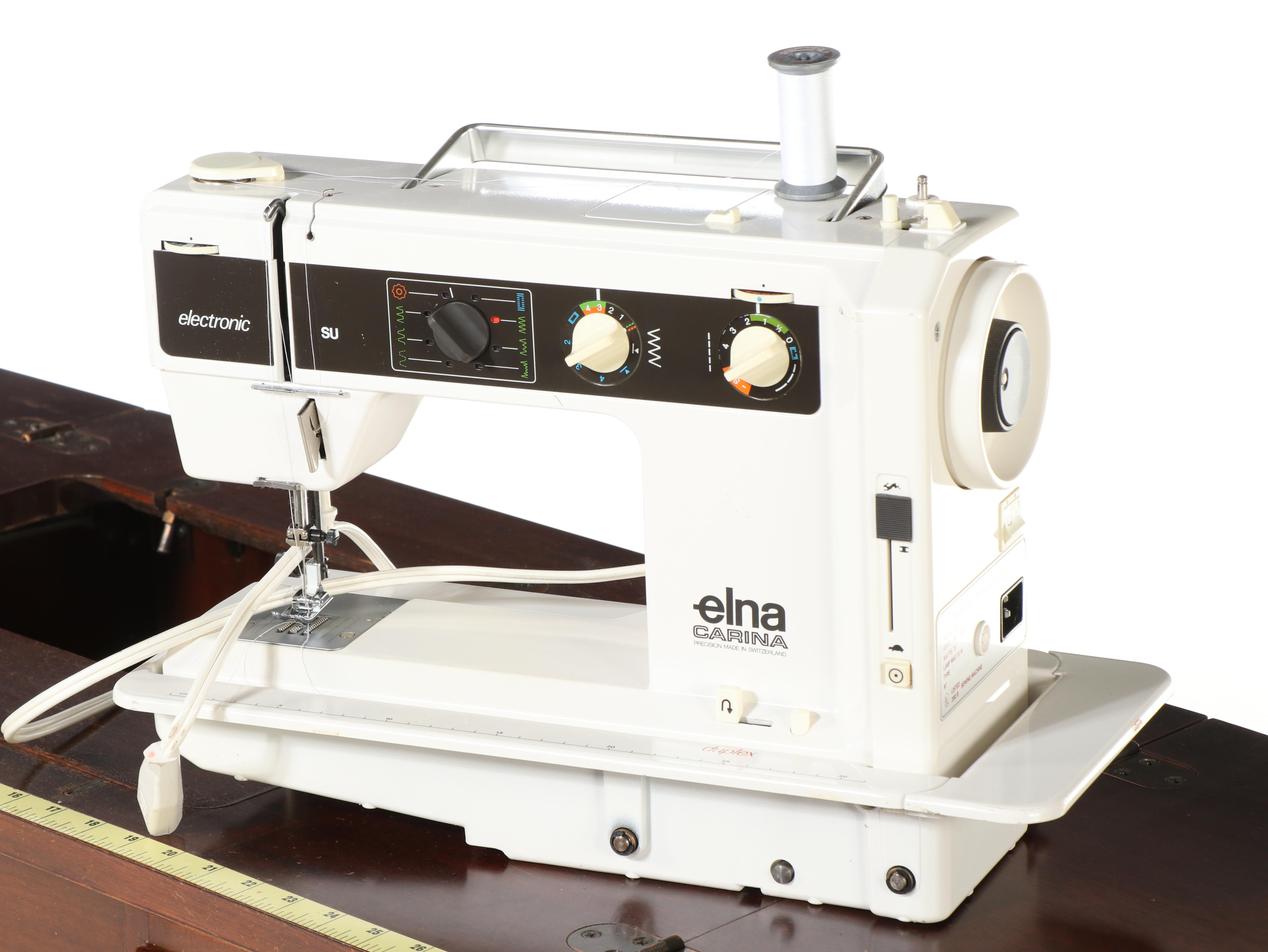 Elna Carina Sewing Machine in Mahogany Cabinet, Mid to Late 20th Century