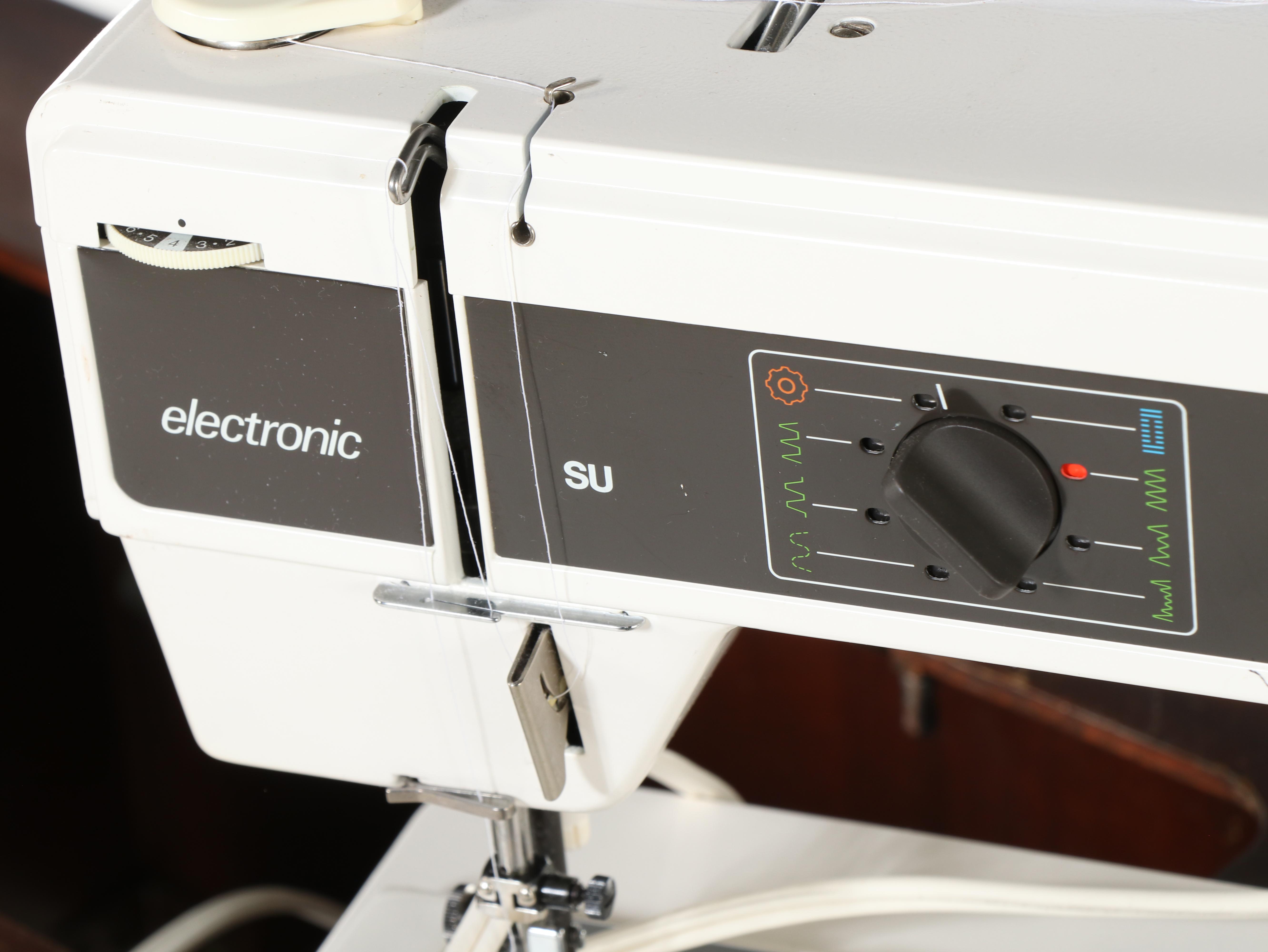 Elna Carina Sewing Machine in Mahogany Cabinet, Mid to Late 20th Century