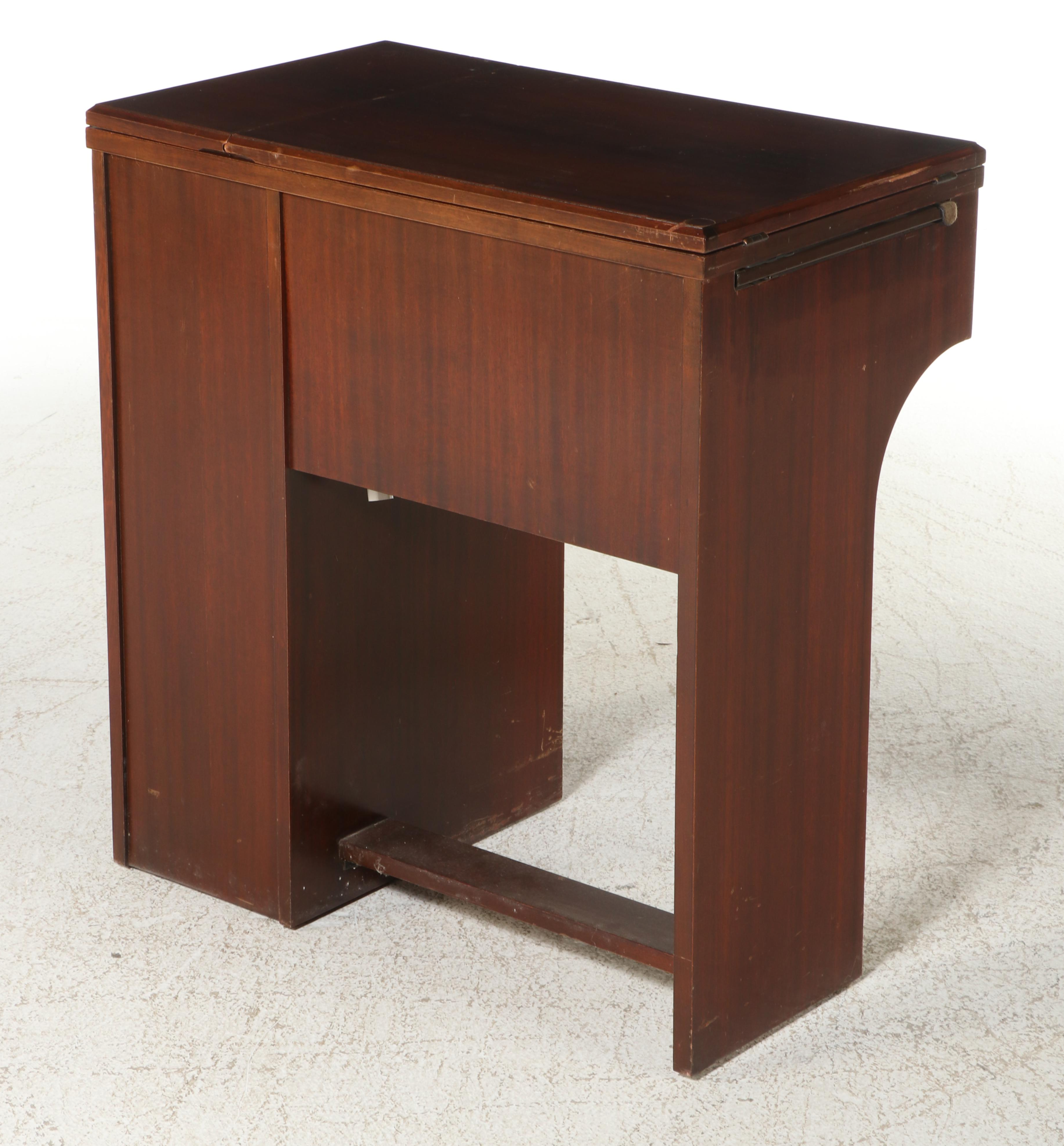 Elna Carina Sewing Machine in Mahogany Cabinet, Mid to Late 20th Century