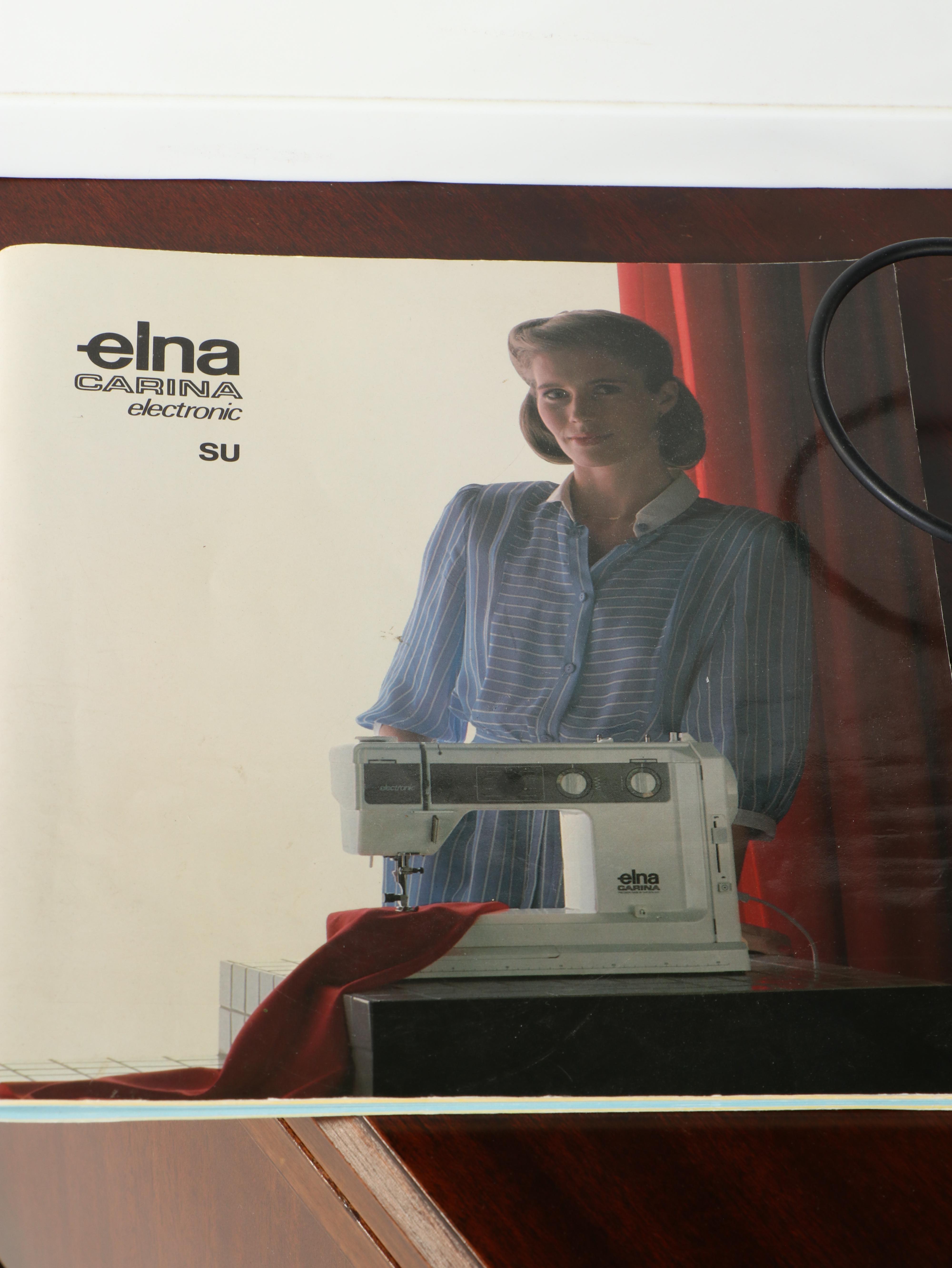 Elna Carina Sewing Machine in Mahogany Cabinet, Mid to Late 20th Century