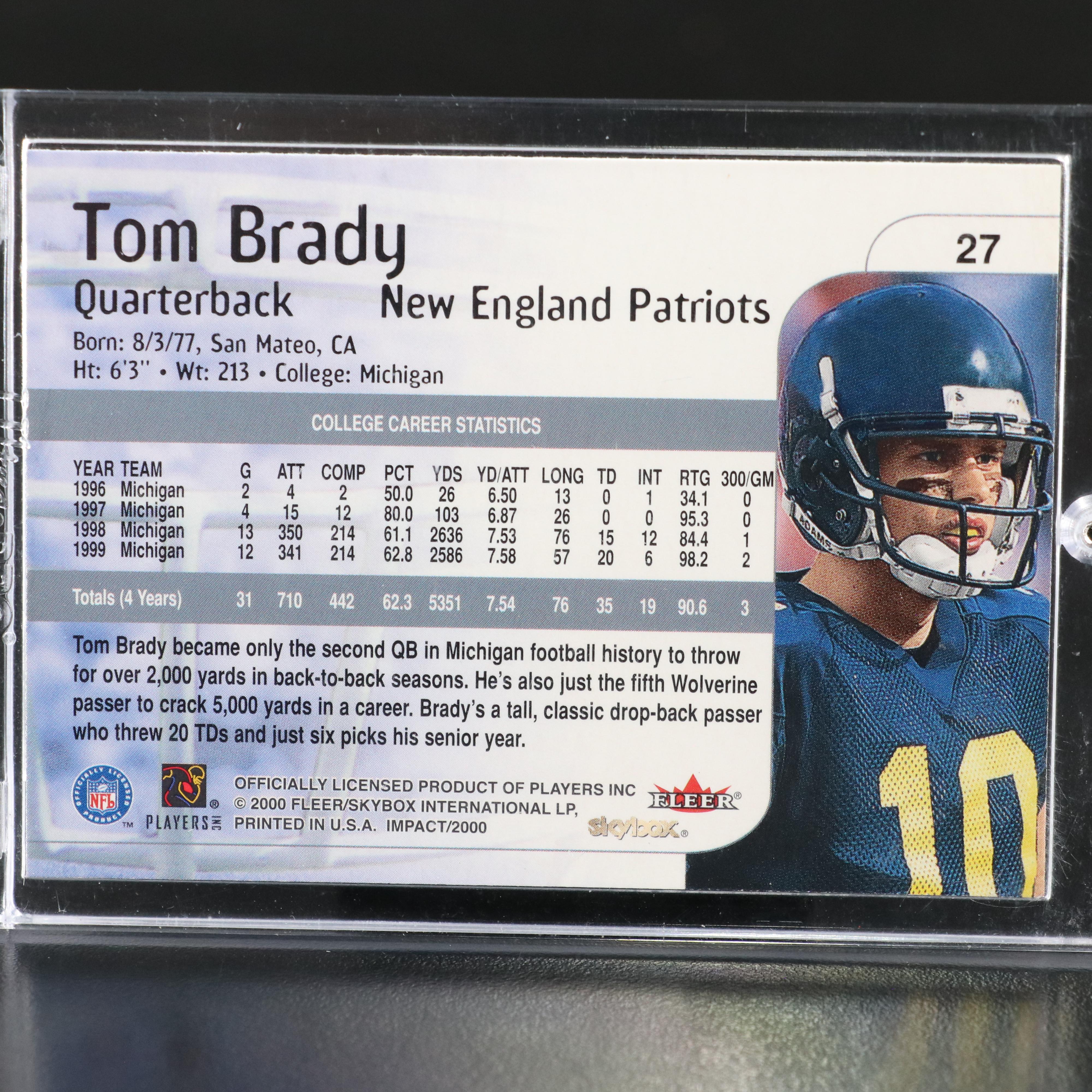 2000 Skybox Impact Tom Brady New England Patriots Rookie Football Card