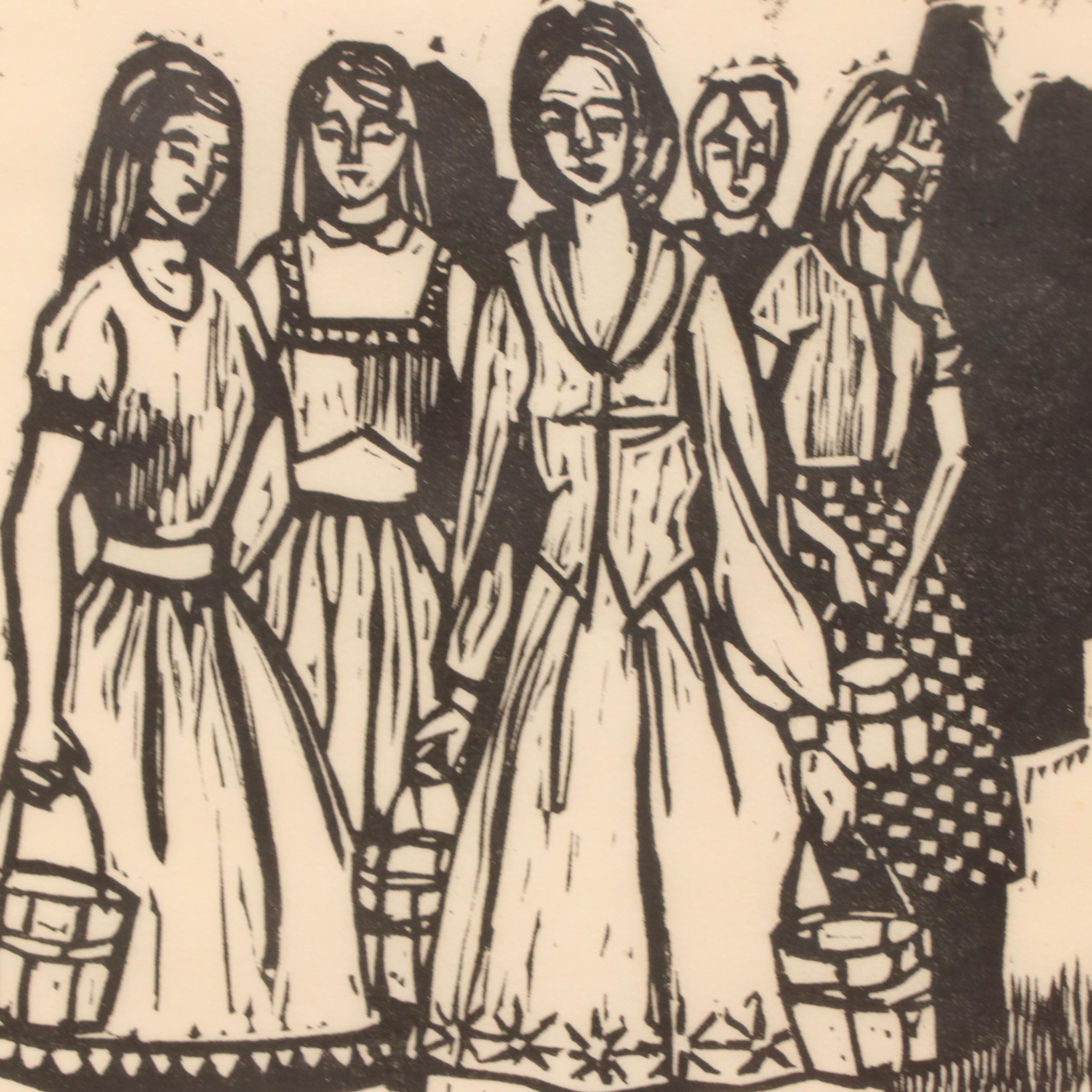 Alonzo Stevens Woodcuts "Nine Ladies Dancing" and "Eight Maids Milking"