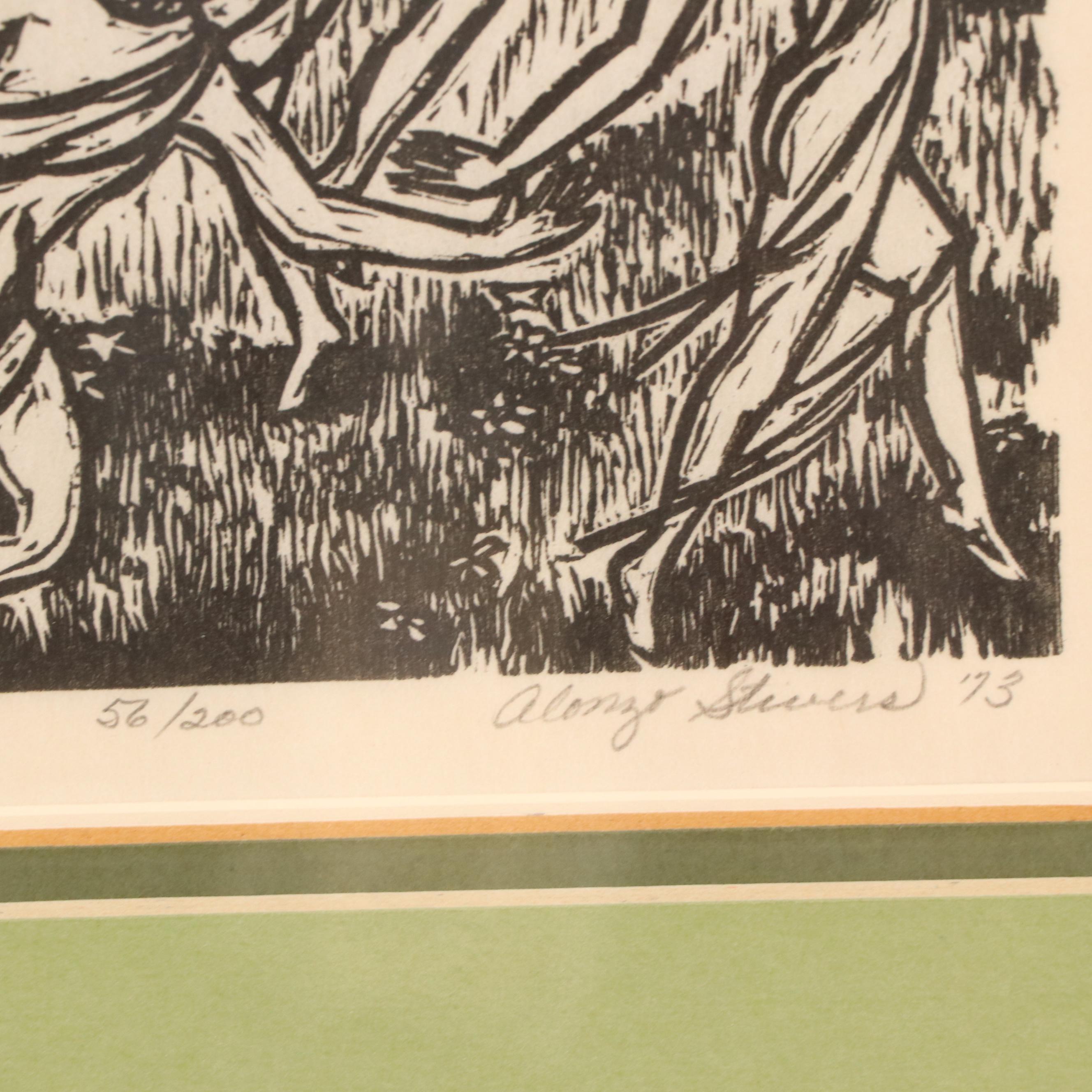 Alonzo Stevens Woodcuts "Nine Ladies Dancing" and "Eight Maids Milking"