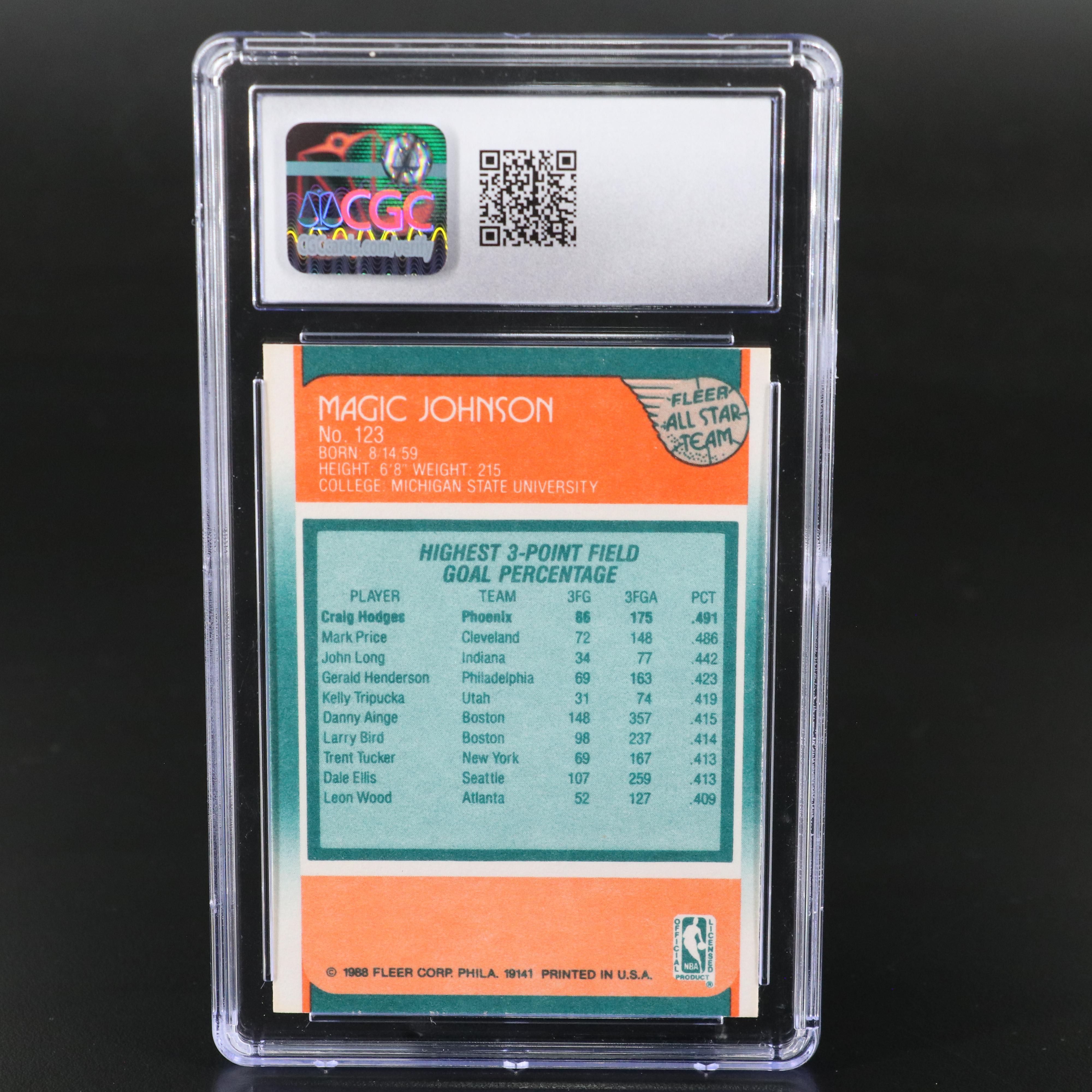 1988-89 Fleer Magic Johnson Los Angeles Lakers All-Star Basketball Card CGC 8