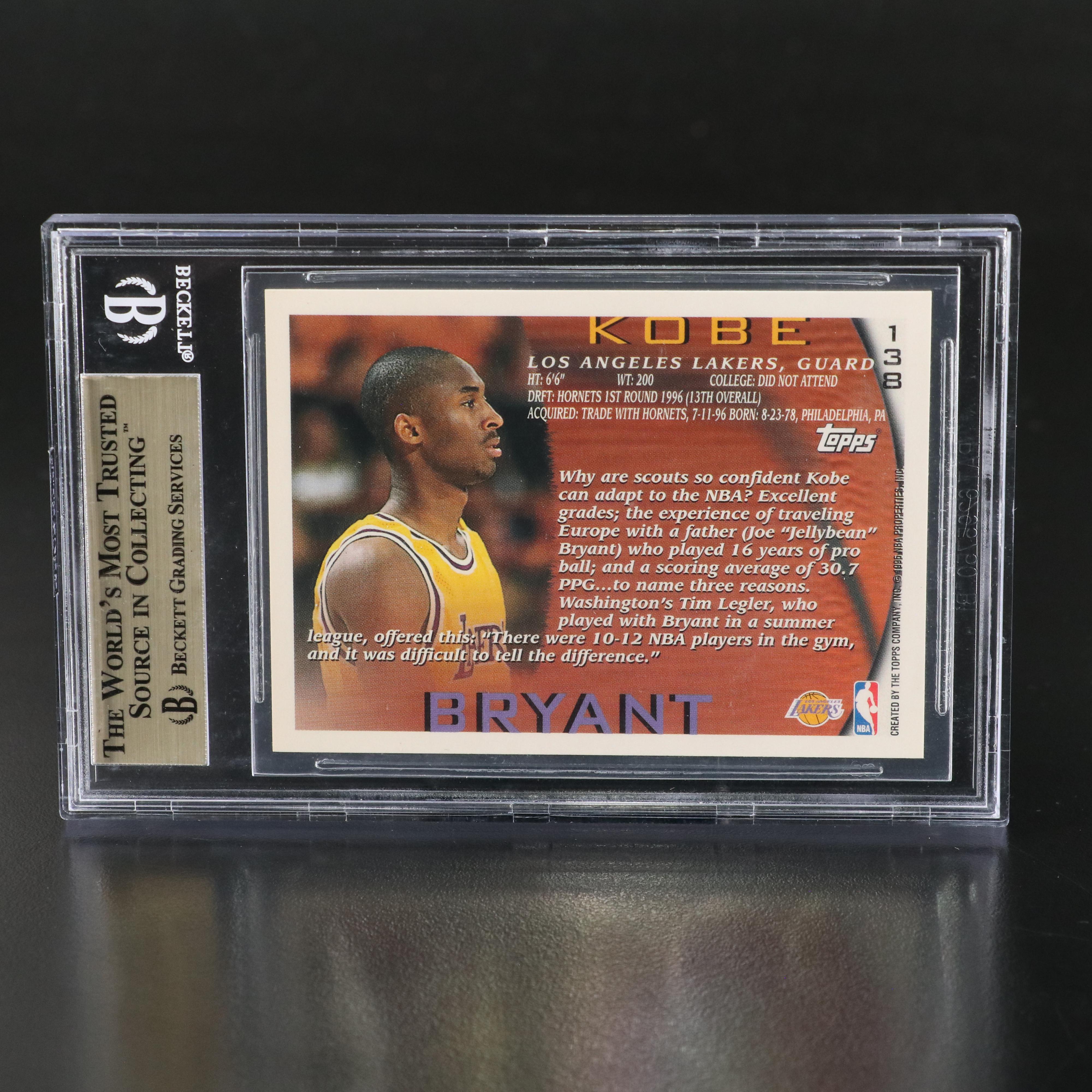 1996-97 Topps Kobe Bryant Los Angeles Lakers Rookie Card Graded BGS 9.5