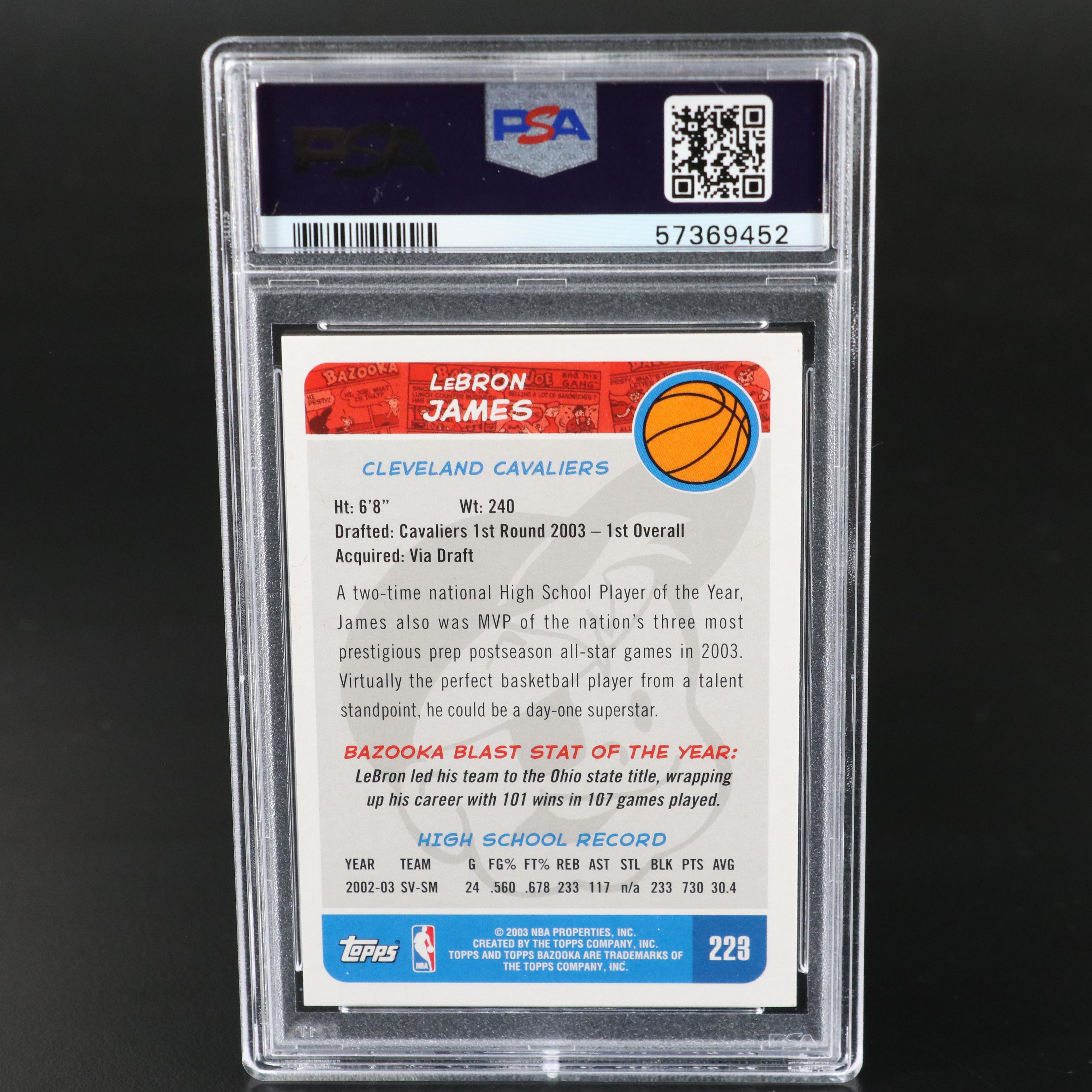 2003 Bazooka LeBron James Rookie Basketball Card Graded PSA 9