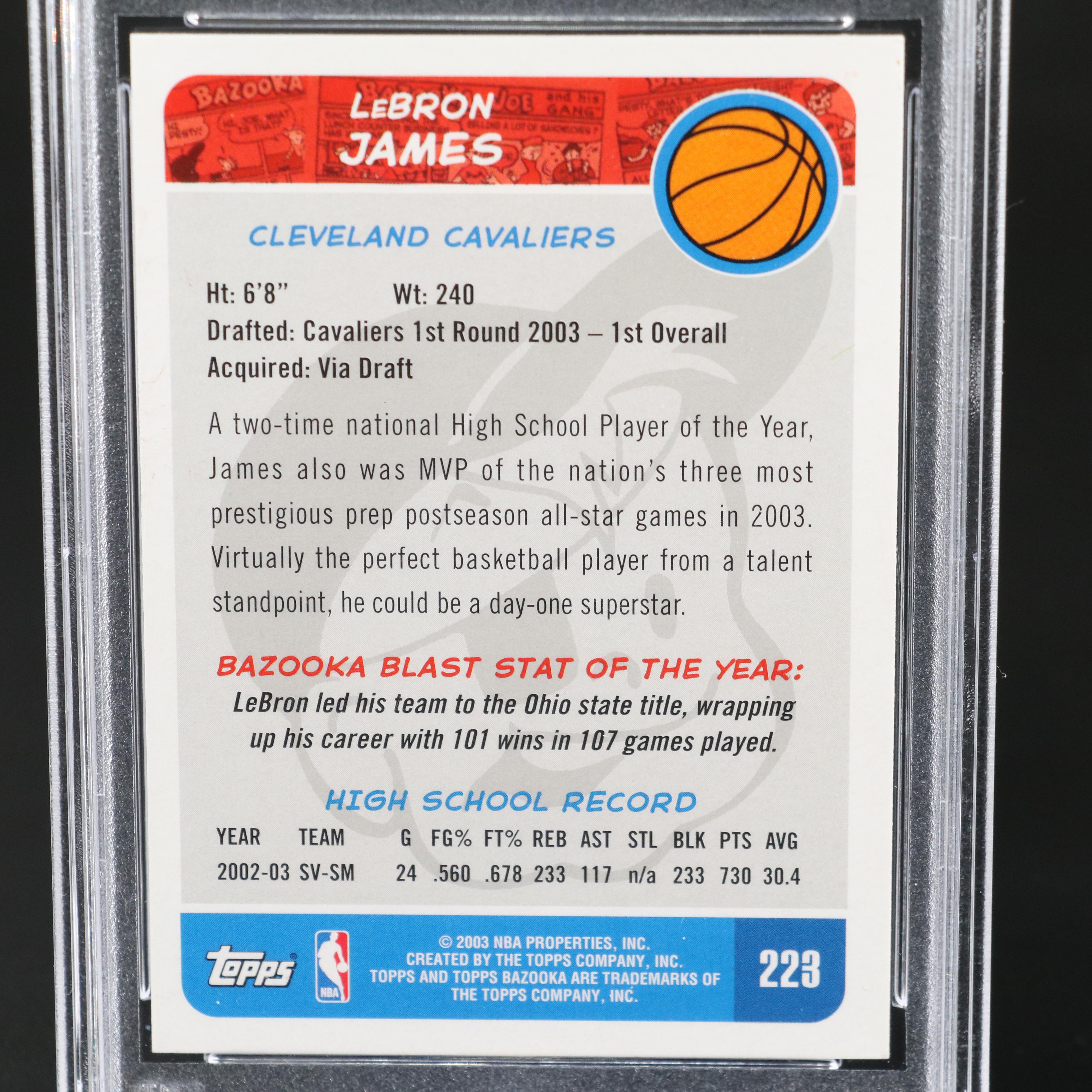 2003 Bazooka LeBron James Rookie Basketball Card Graded PSA 9