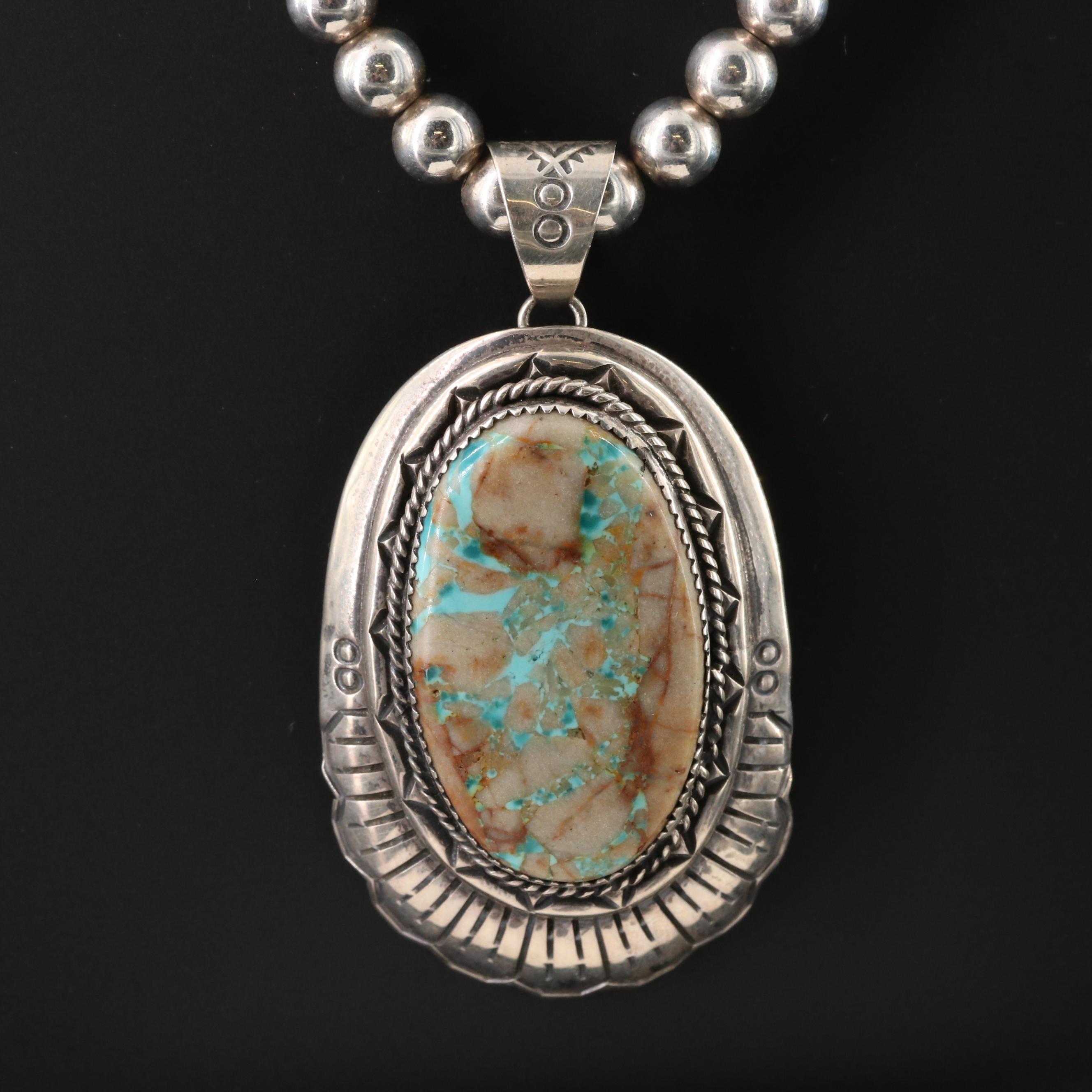 Southwestern Sterling Turquoise Pendant Necklace