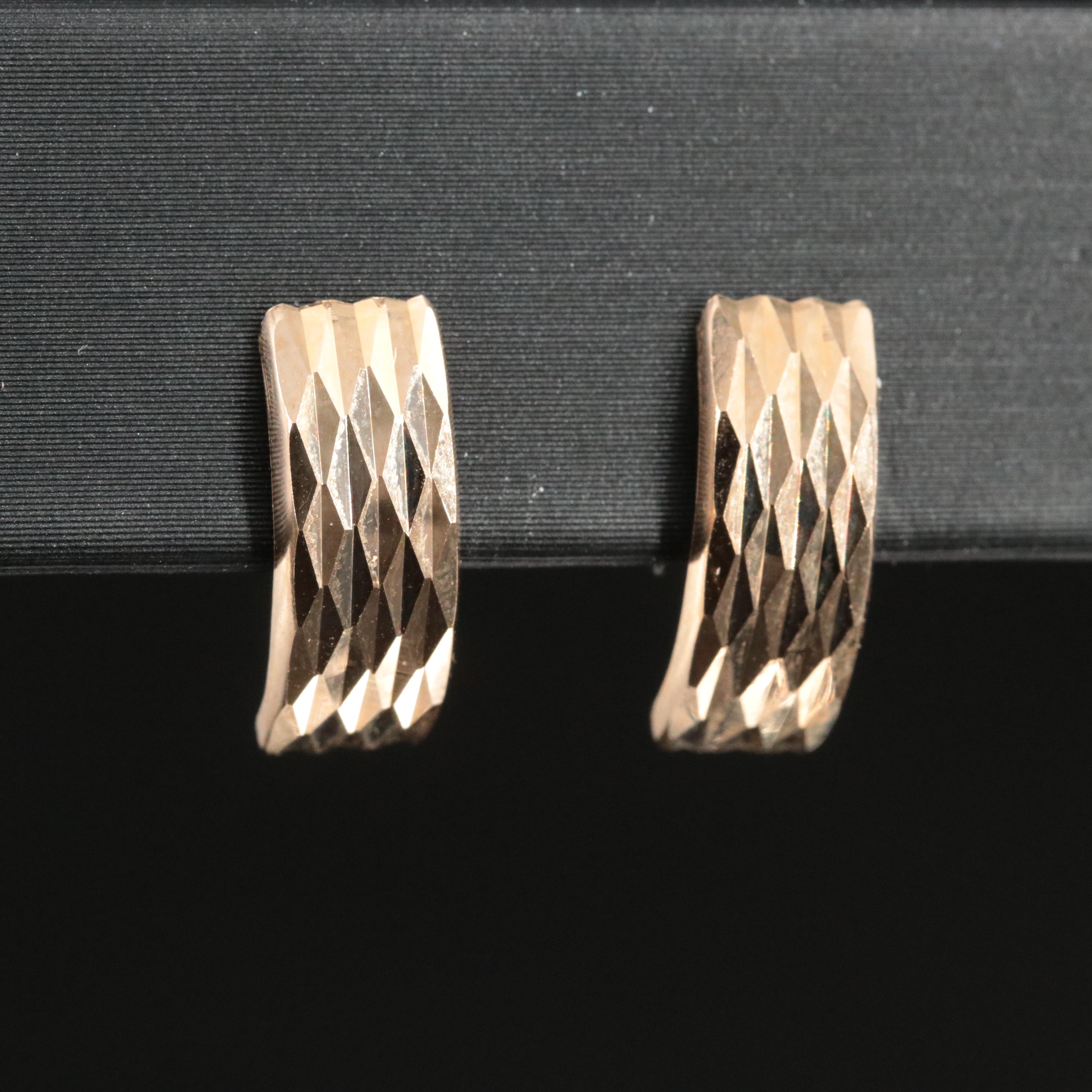 14K Diamond-Cut Half Hoop Earrings