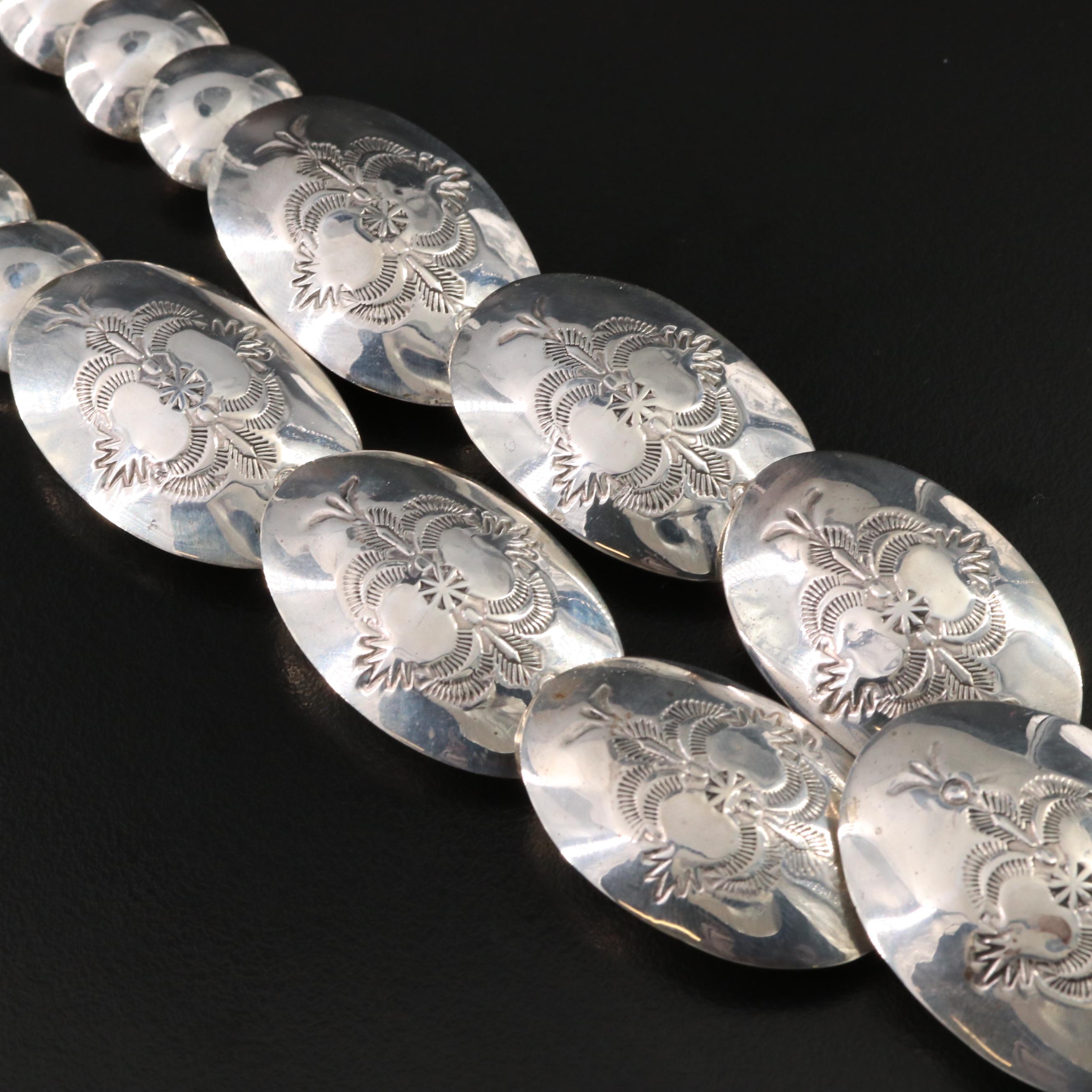 Southwestern Double Sided Sterling Silver Pillow Bead Necklace