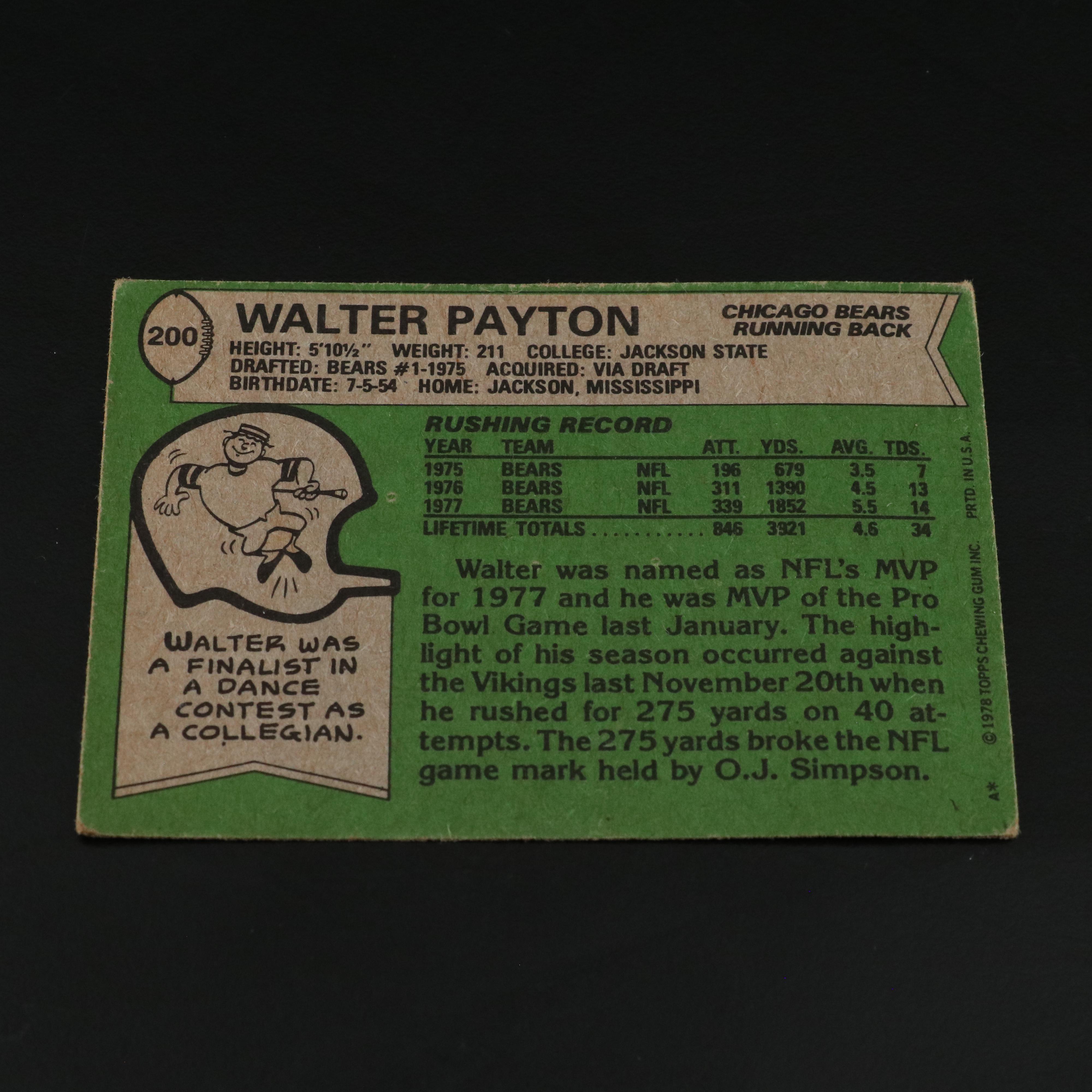 Walter Payton Signed Wilson NFL Official Football with Display