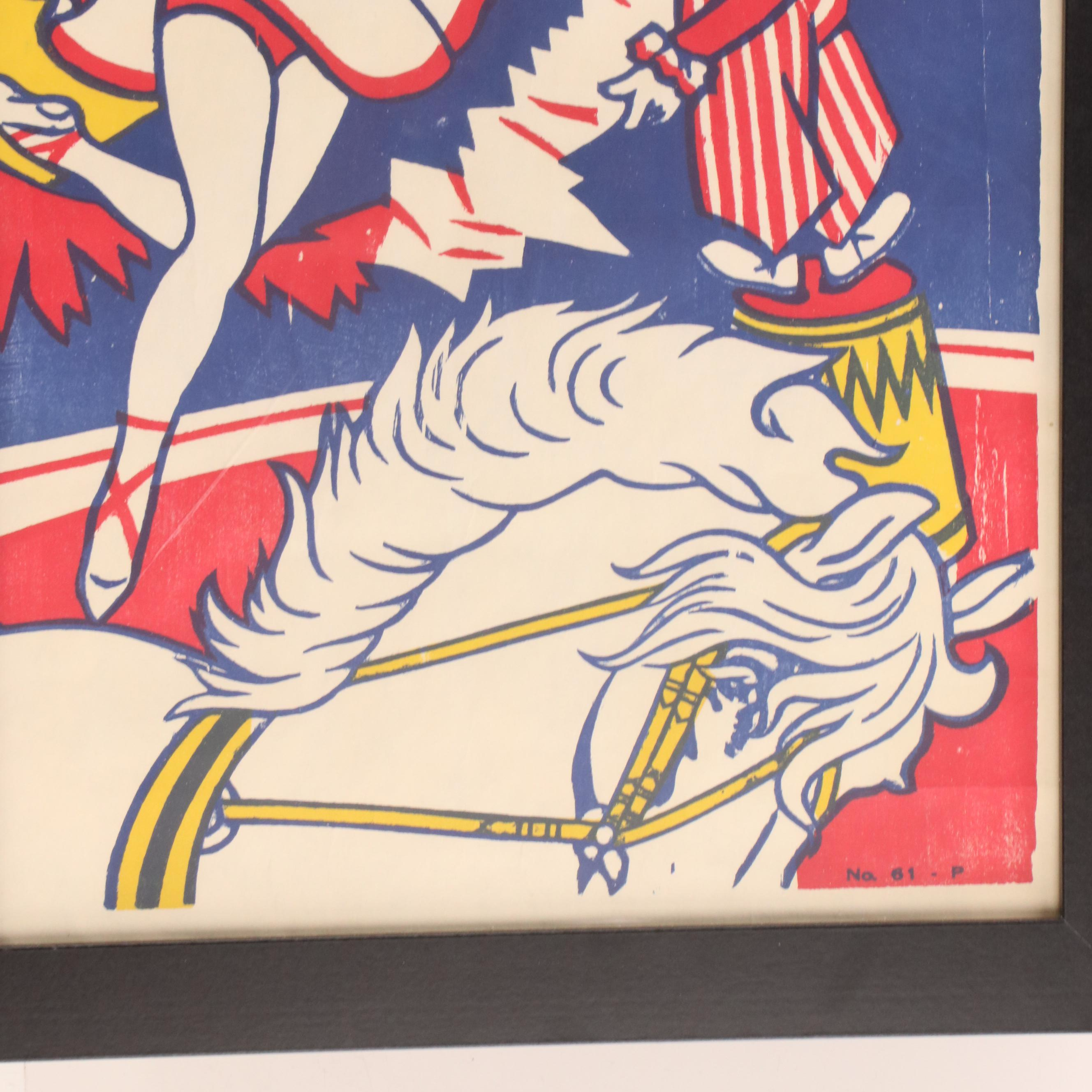 Roberts Bros. 3 Ring Circus Block-Printed Poster, Mid-20th Century