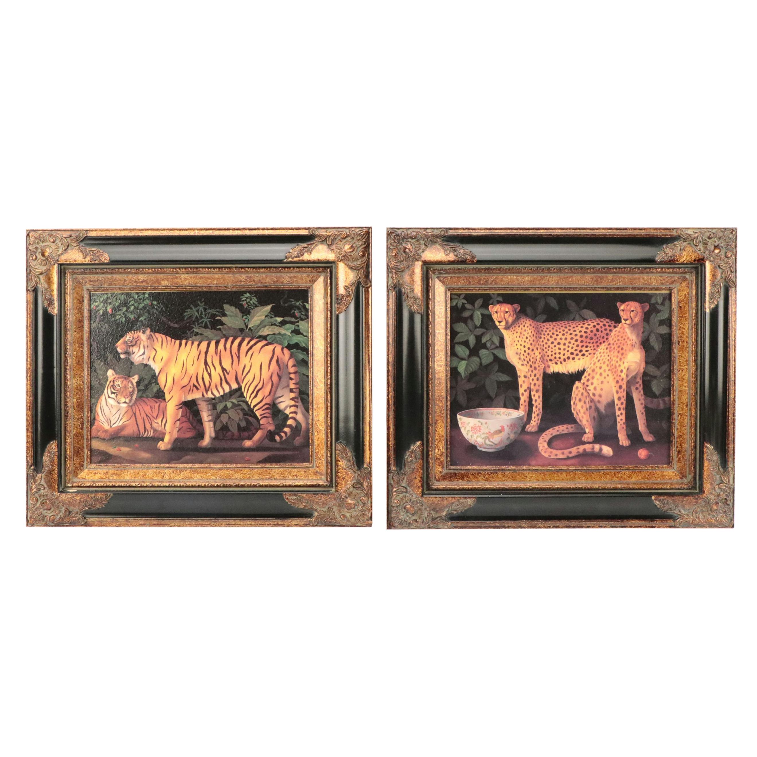 Embellished Offset Lithographs of Tigers and Cheetahs