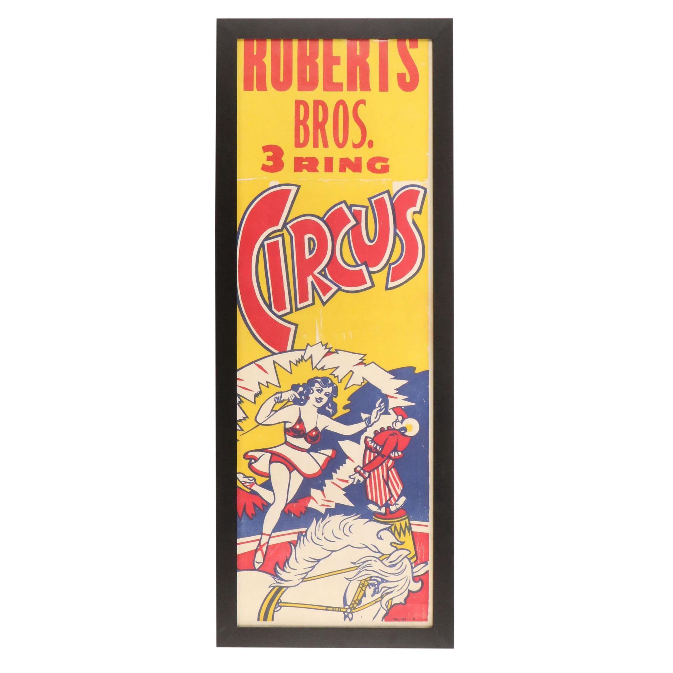 Roberts Bros. 3 Ring Circus Block-Printed Poster, Mid-20th Century