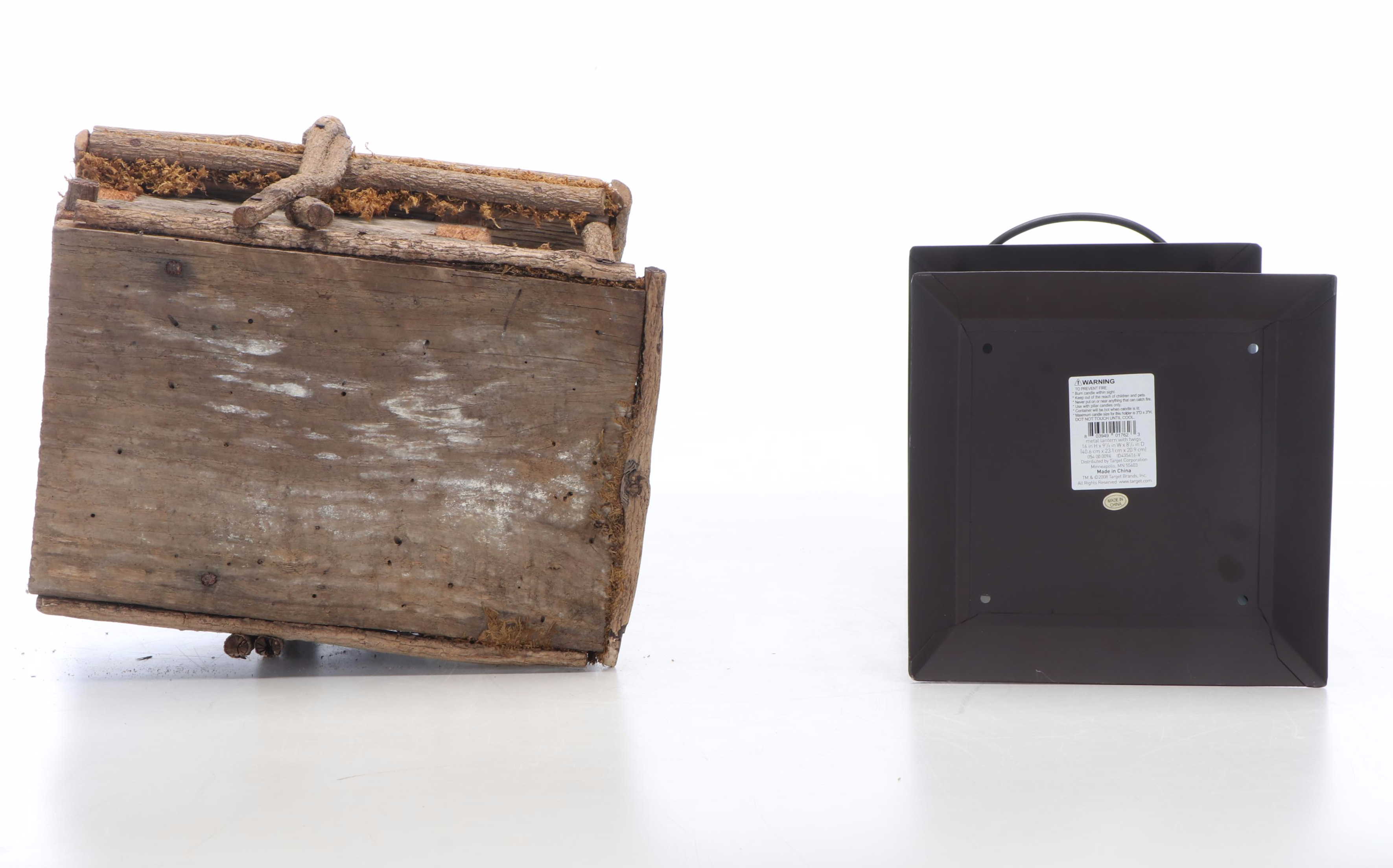 Handmade Wood Birdhouse with Branch Motif Metal Candle Holder and More