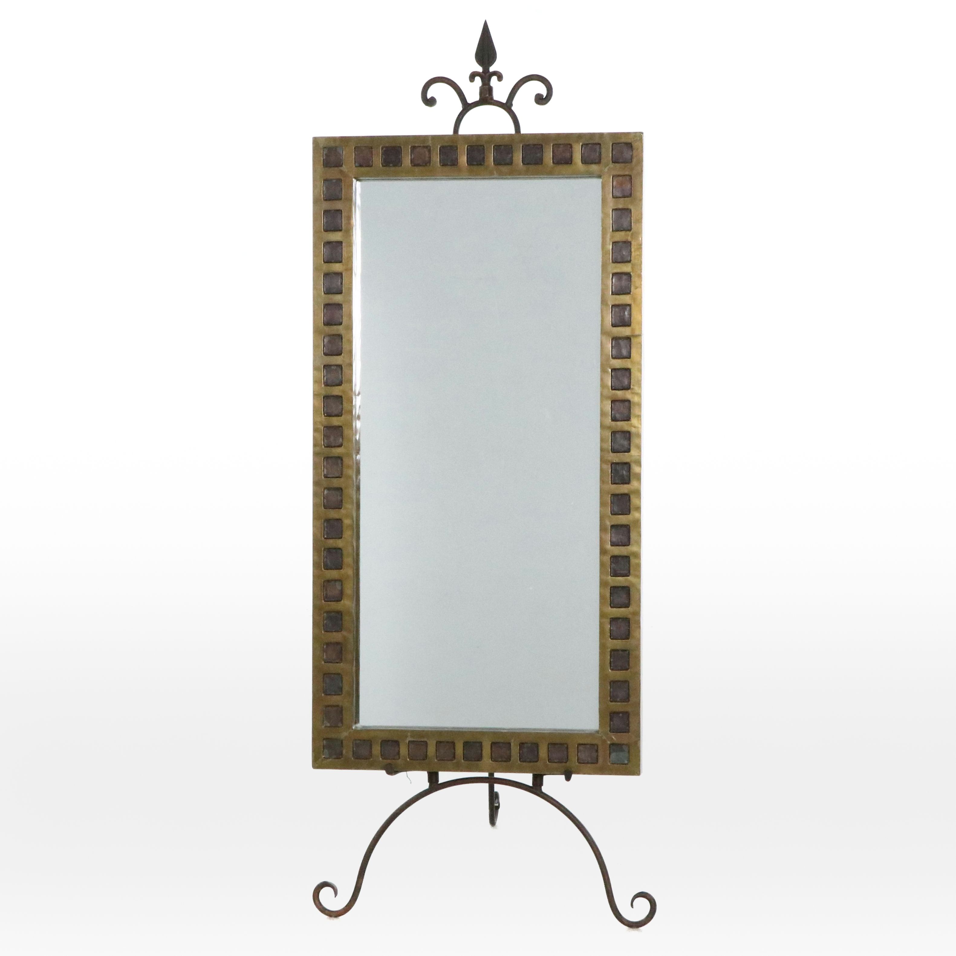 Contemporary Metal Grid Frame Mirror with Stand