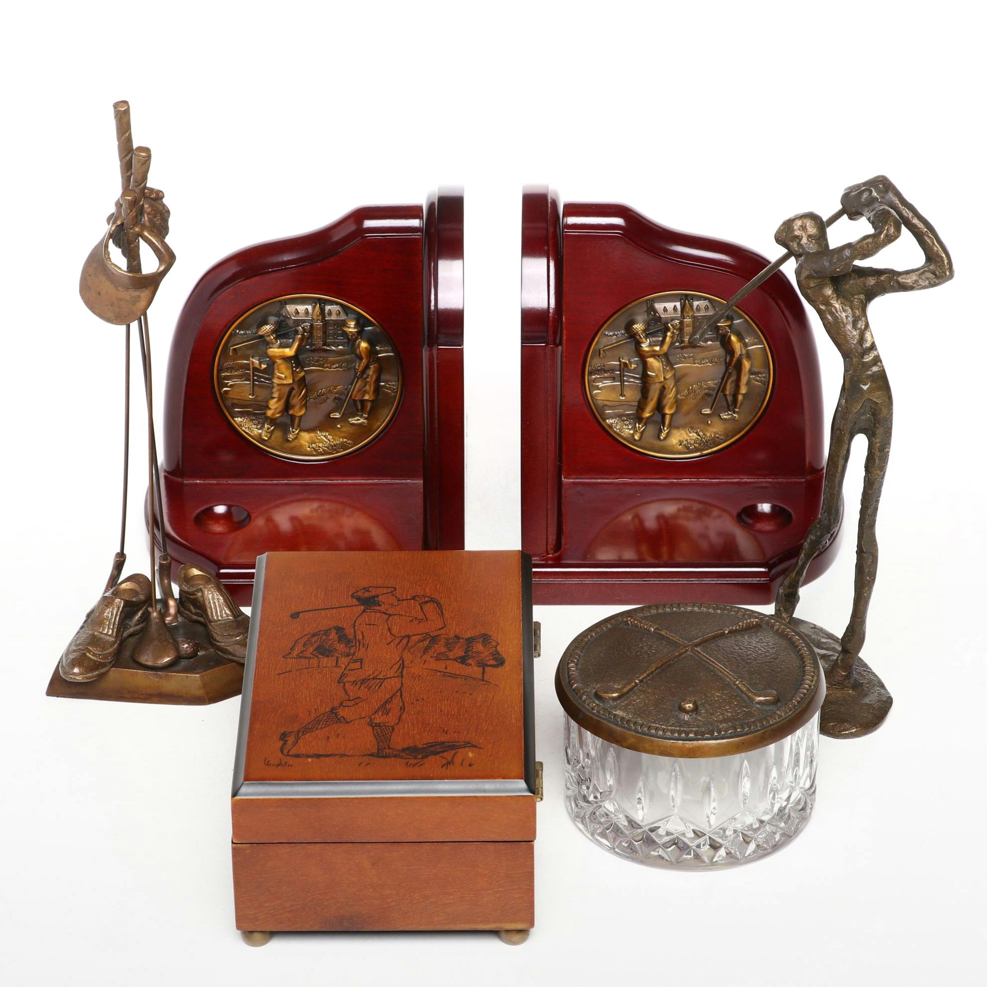 SF Bay Trading WoodBox and Lidded Glass Jar, Golf Bookends, More Office Décor