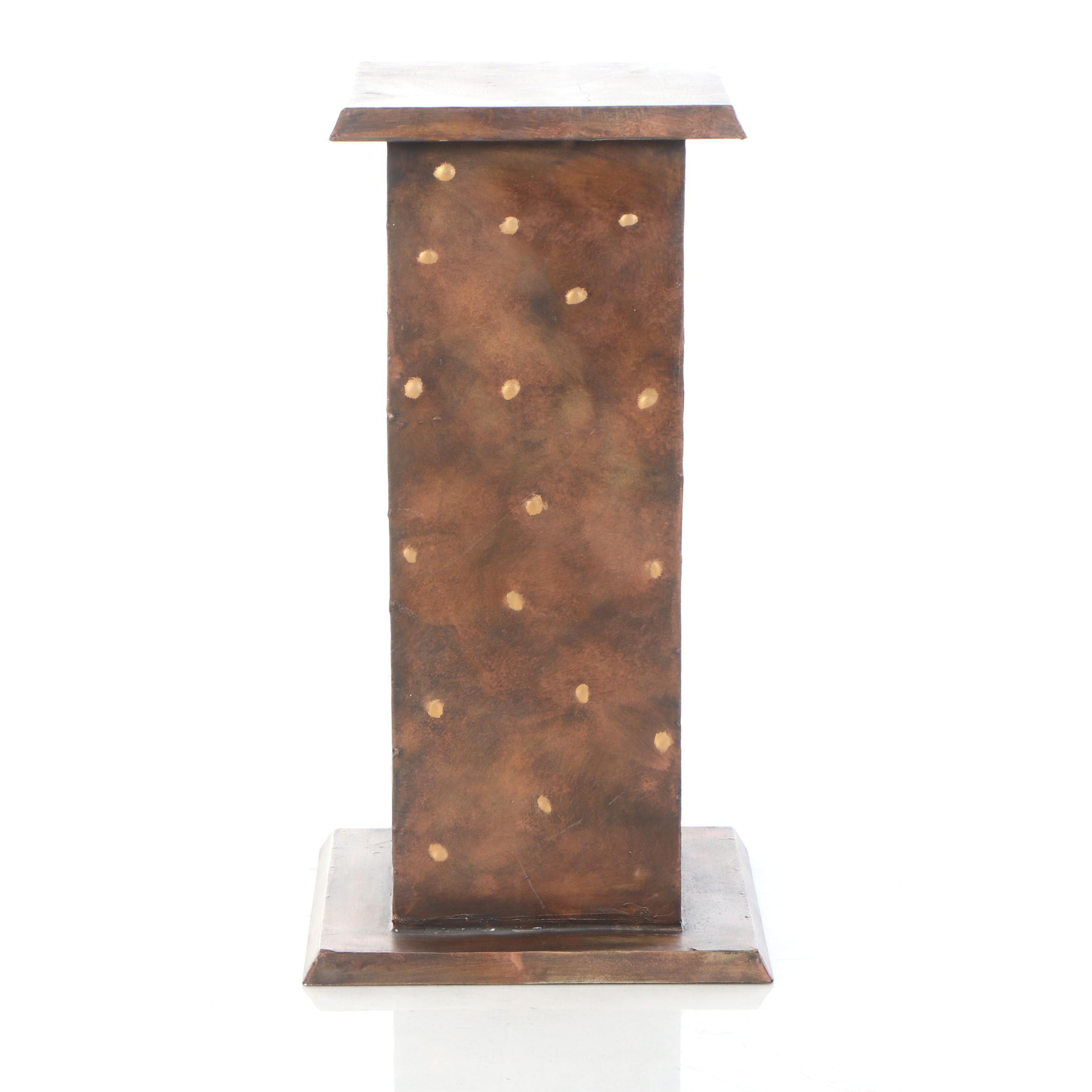 Copper Finished Metal Pillar with Decorative Vases