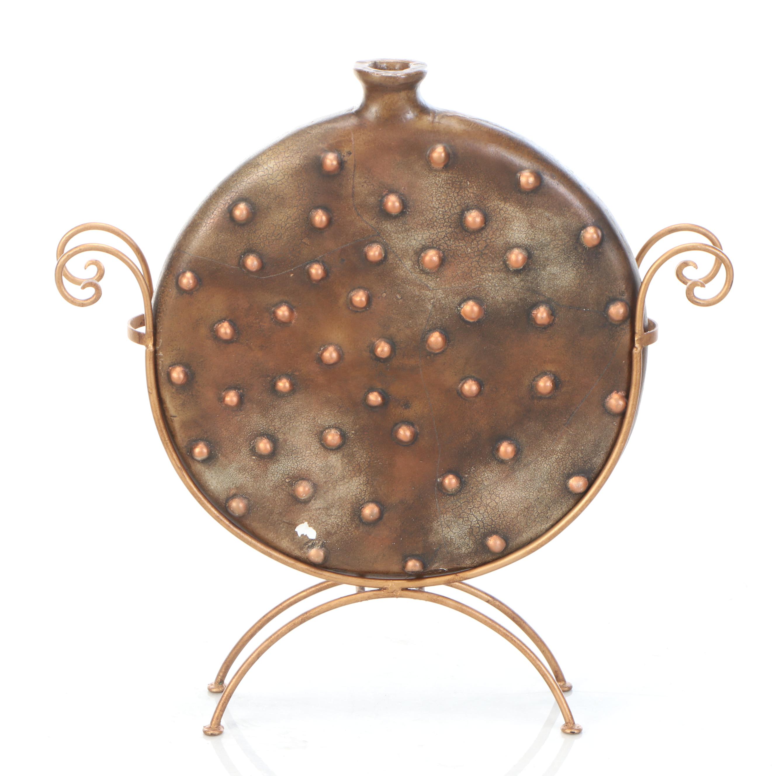 Copper Finished Metal Pillar with Decorative Vases