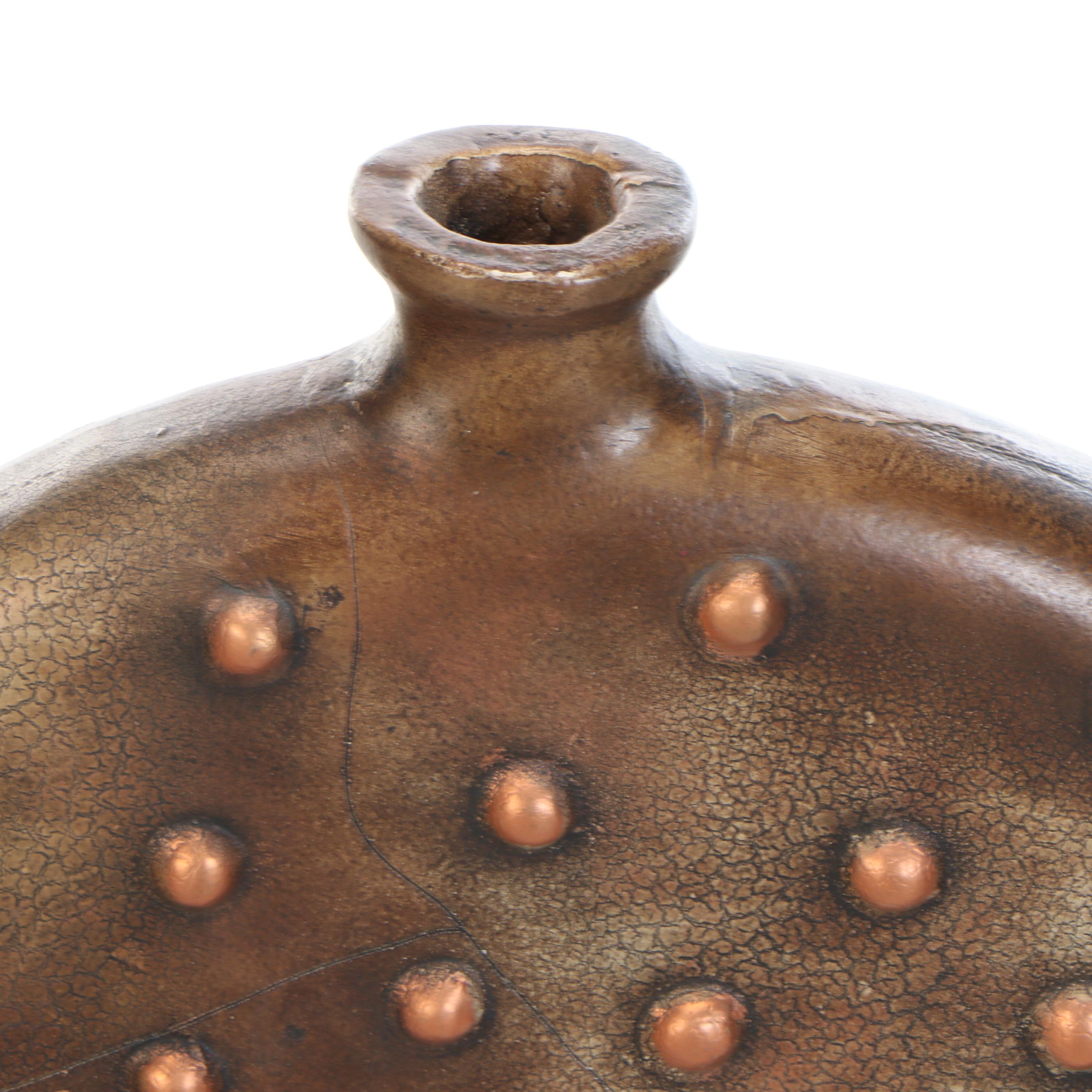 Copper Finished Metal Pillar with Decorative Vases