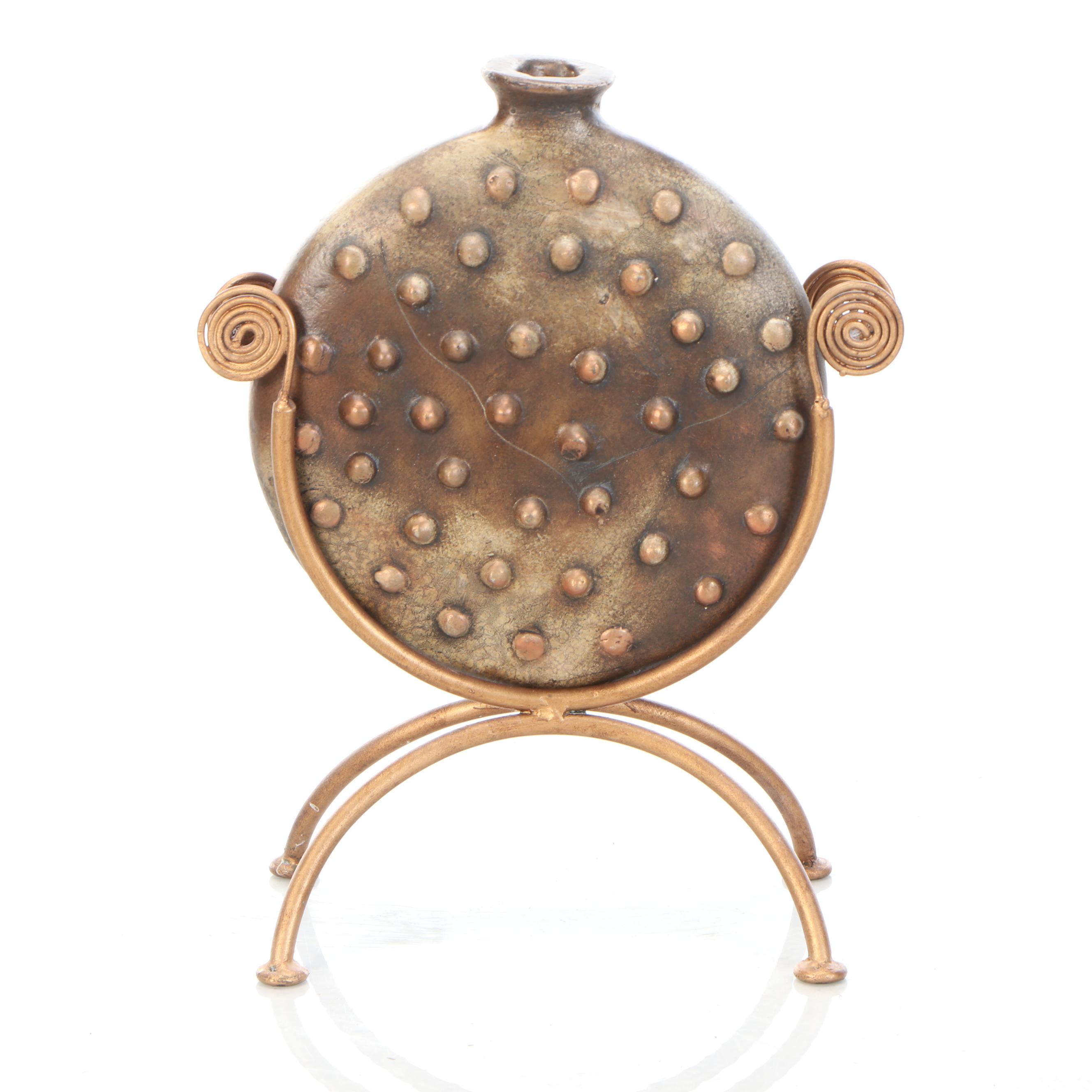 Copper Finished Metal Pillar with Decorative Vases