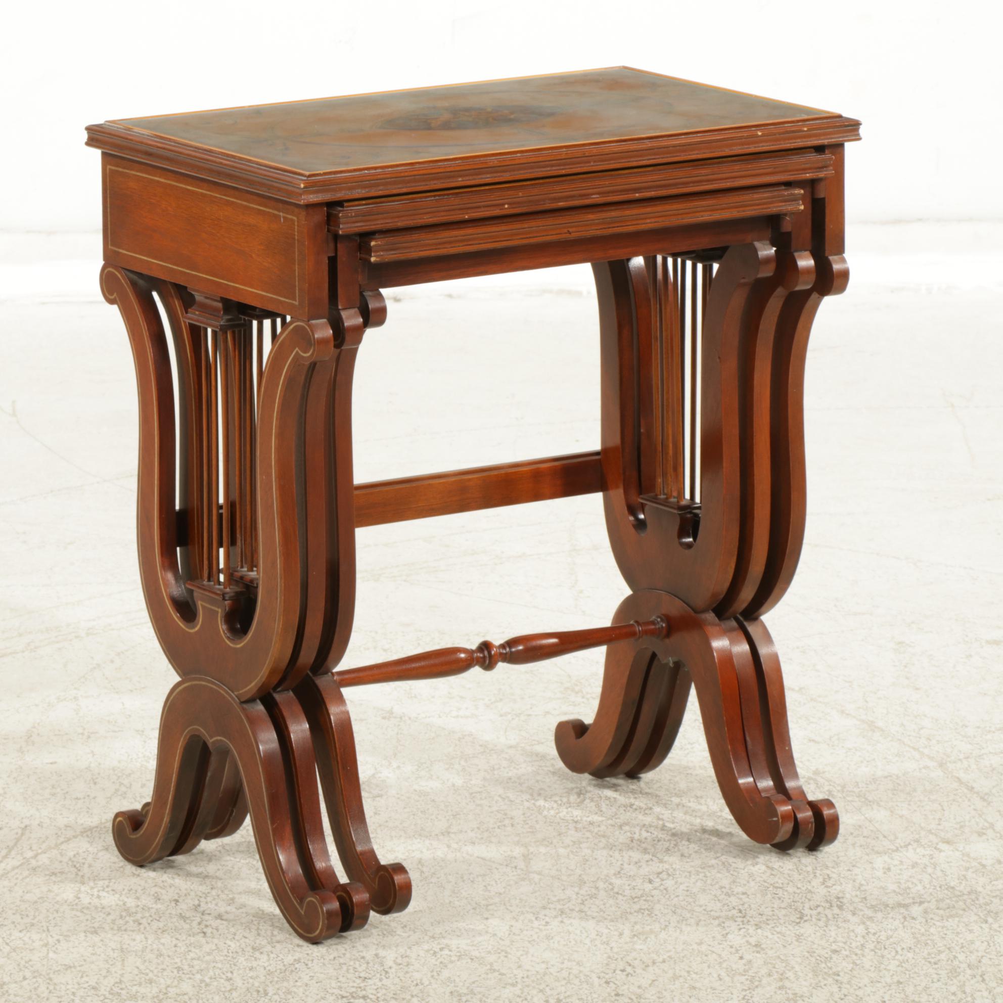 Italianate Painted Mahogany Nesting Tables with Lyre-Style Legs