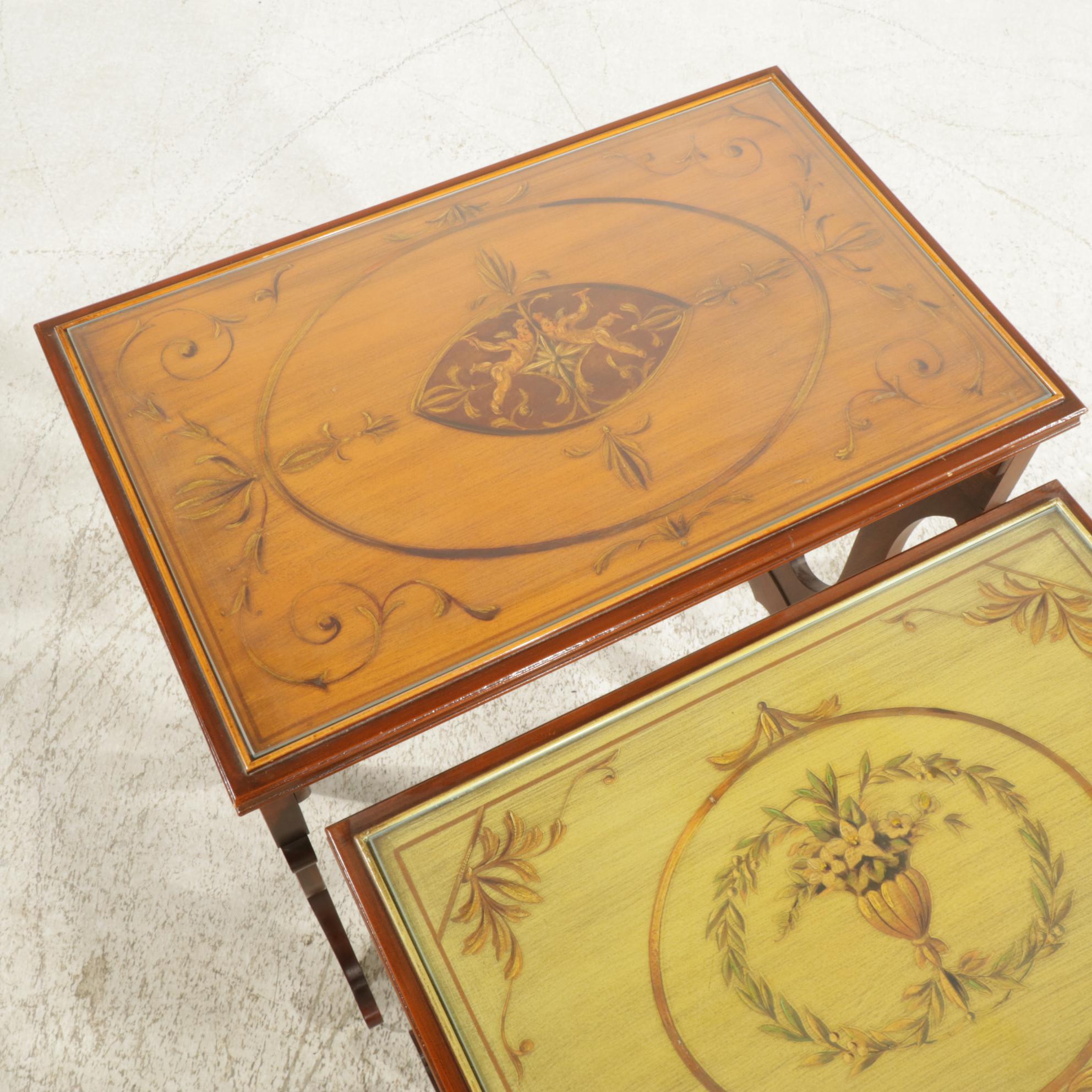 Italianate Painted Mahogany Nesting Tables with Lyre-Style Legs