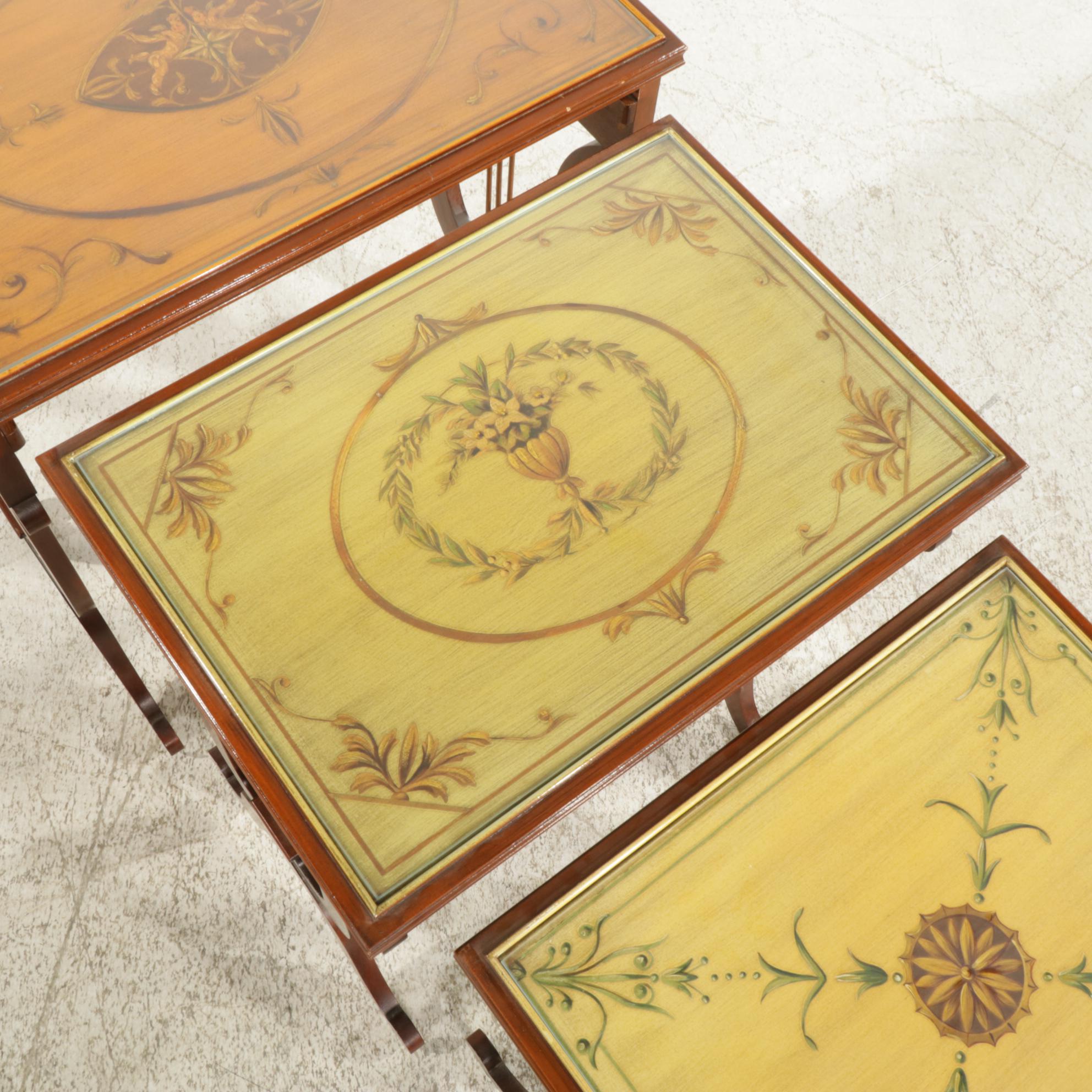 Italianate Painted Mahogany Nesting Tables with Lyre-Style Legs