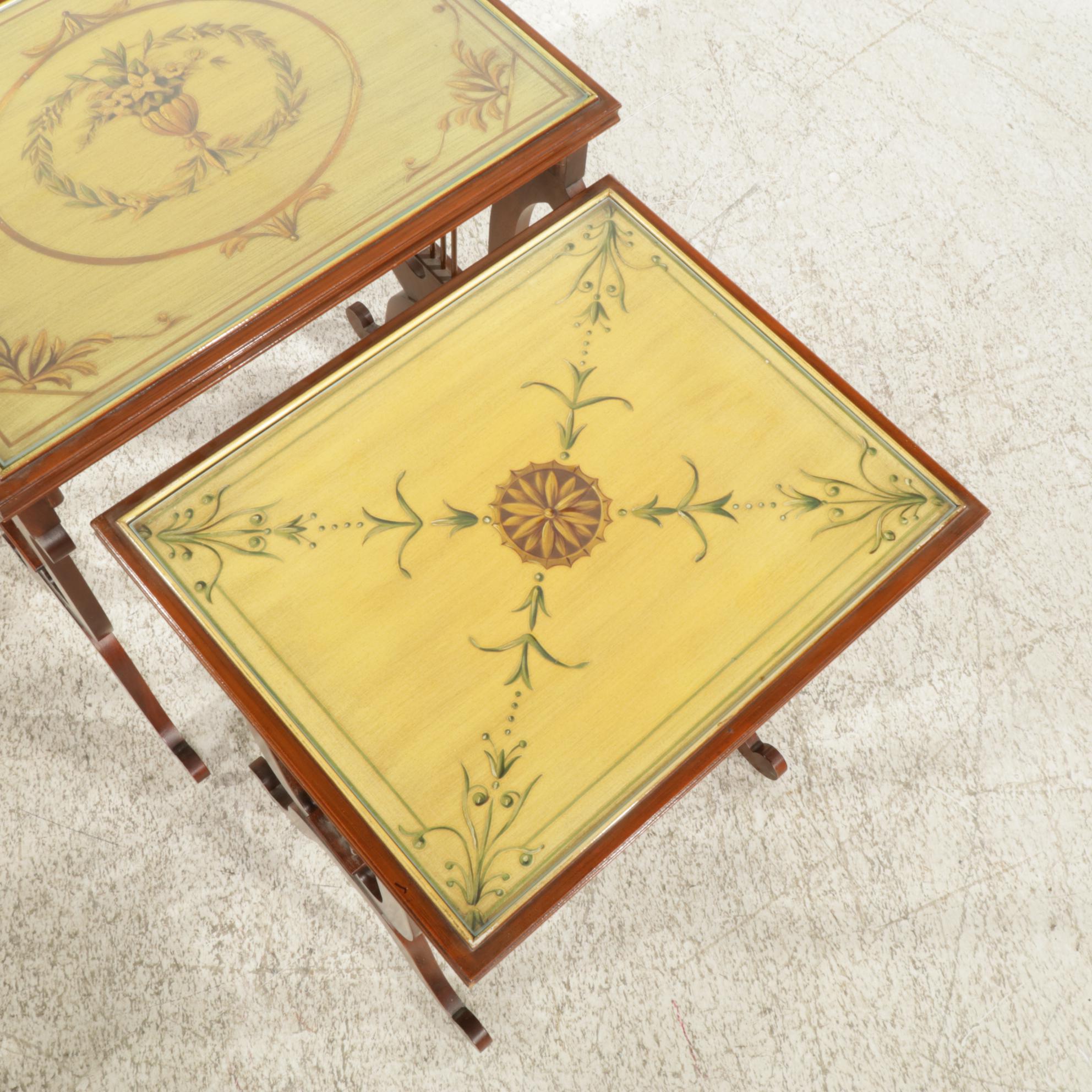 Italianate Painted Mahogany Nesting Tables with Lyre-Style Legs