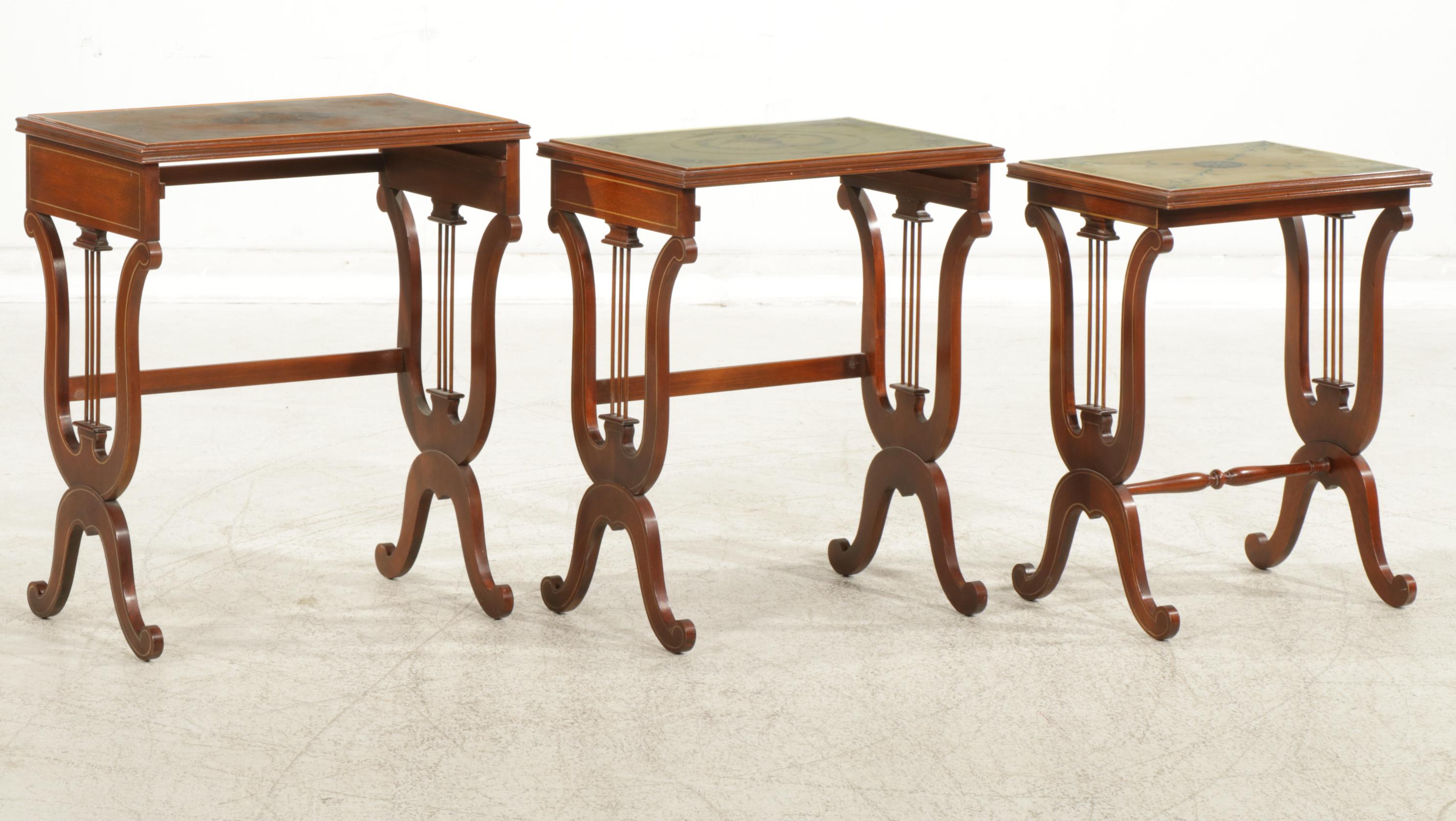 Italianate Painted Mahogany Nesting Tables with Lyre-Style Legs