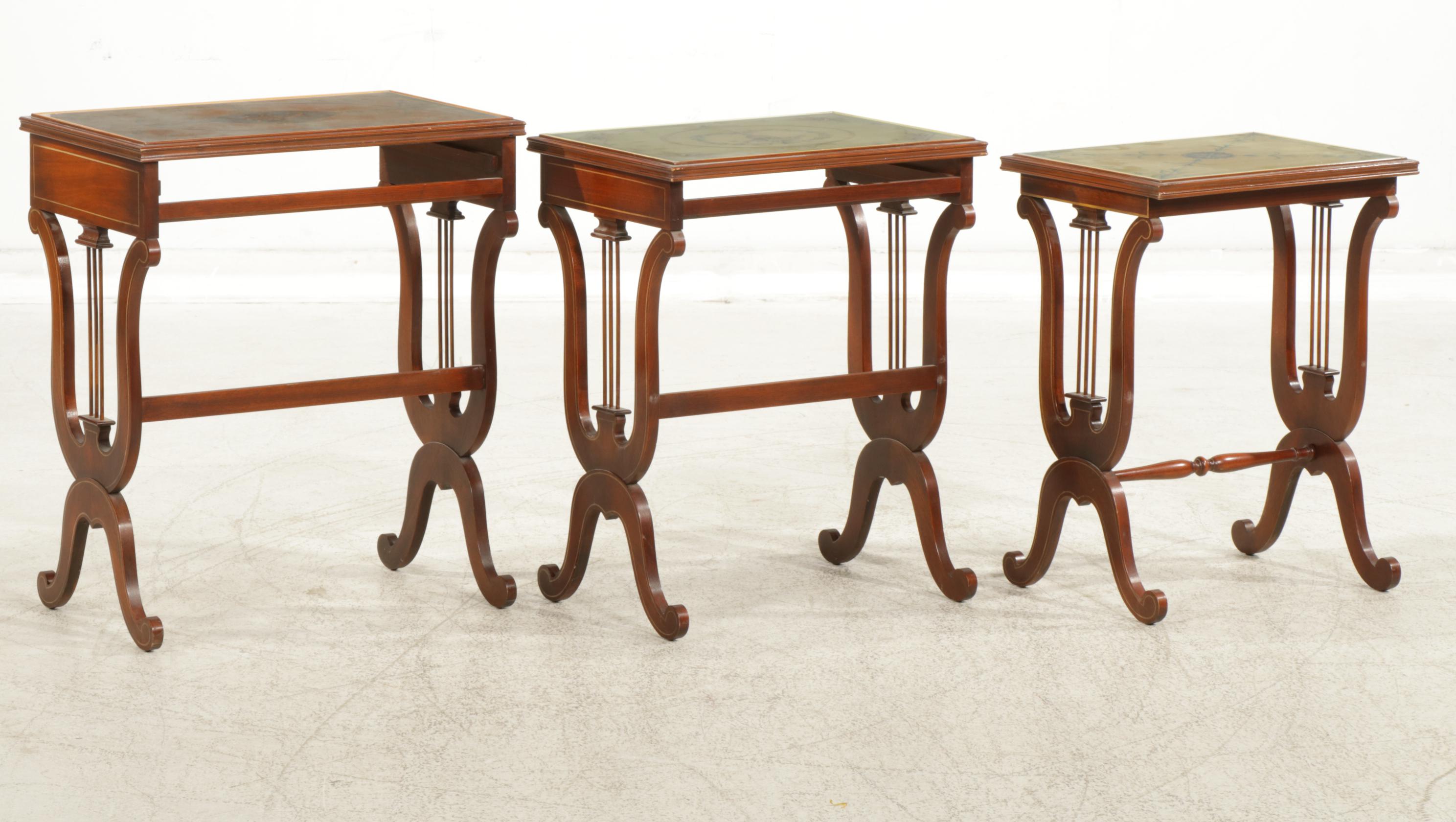Italianate Painted Mahogany Nesting Tables with Lyre-Style Legs