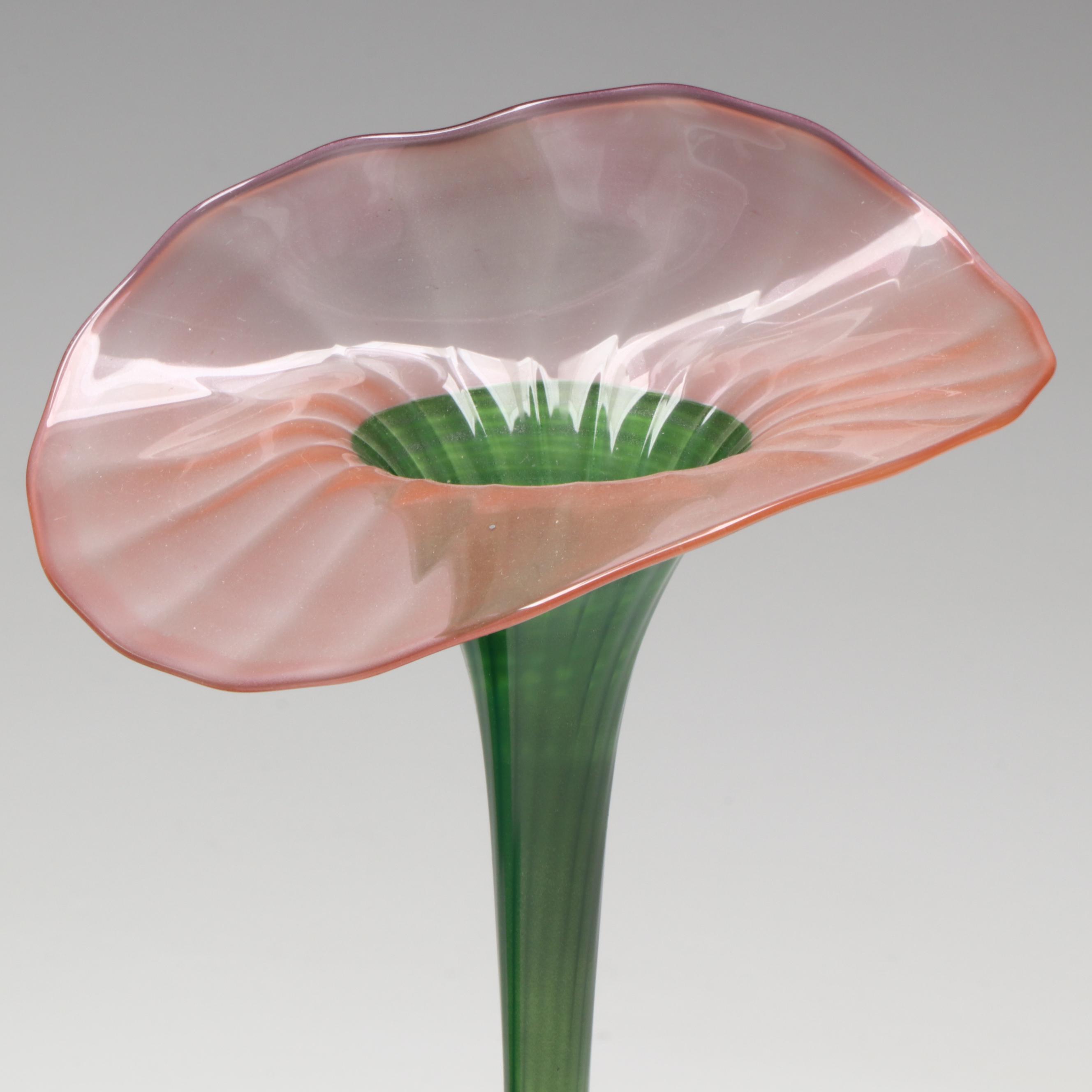 Carl Erickson Controlled Bubble Green Glass Vase with Studio Art Vase and Couple