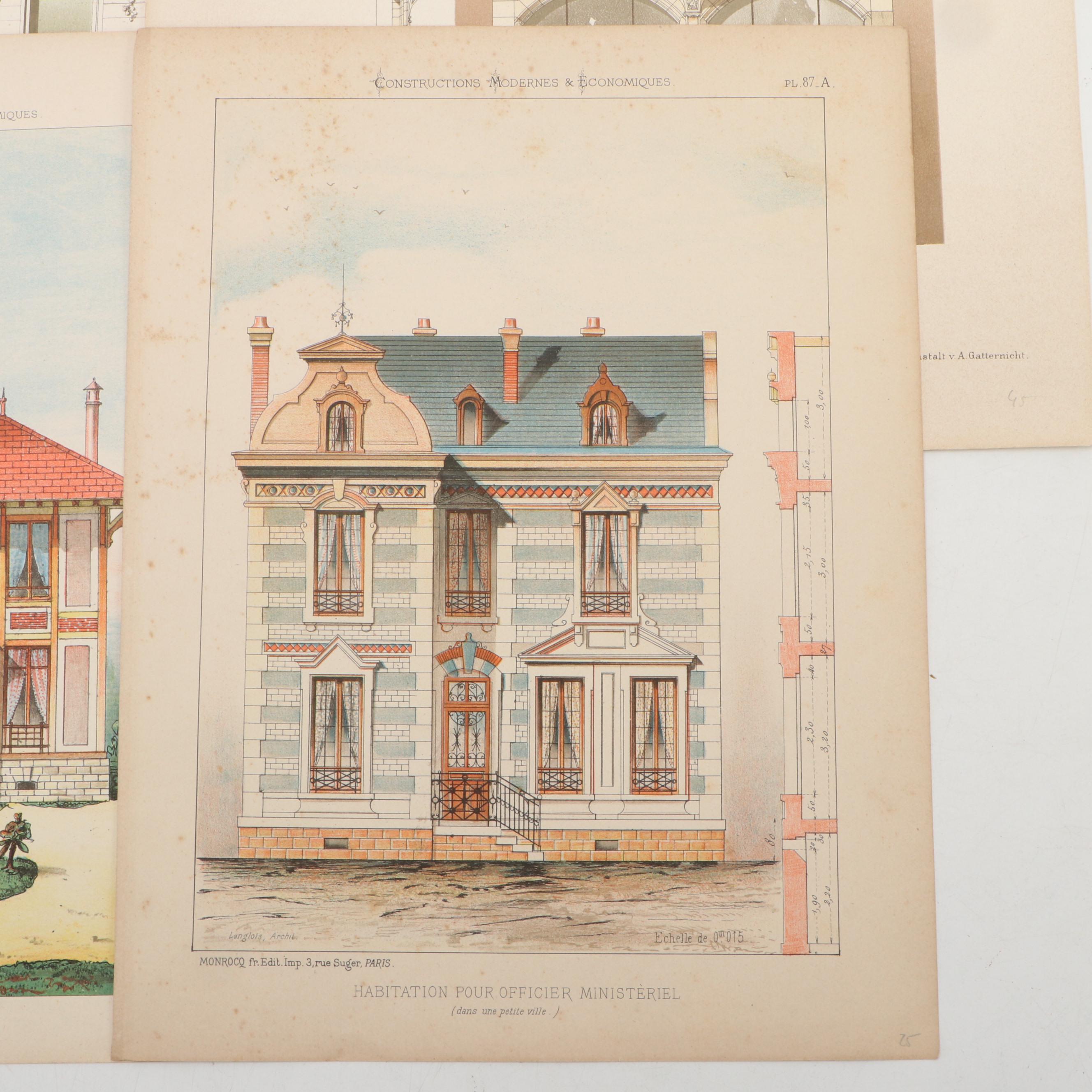 German and French Architectural Color Lithograph Book Plates