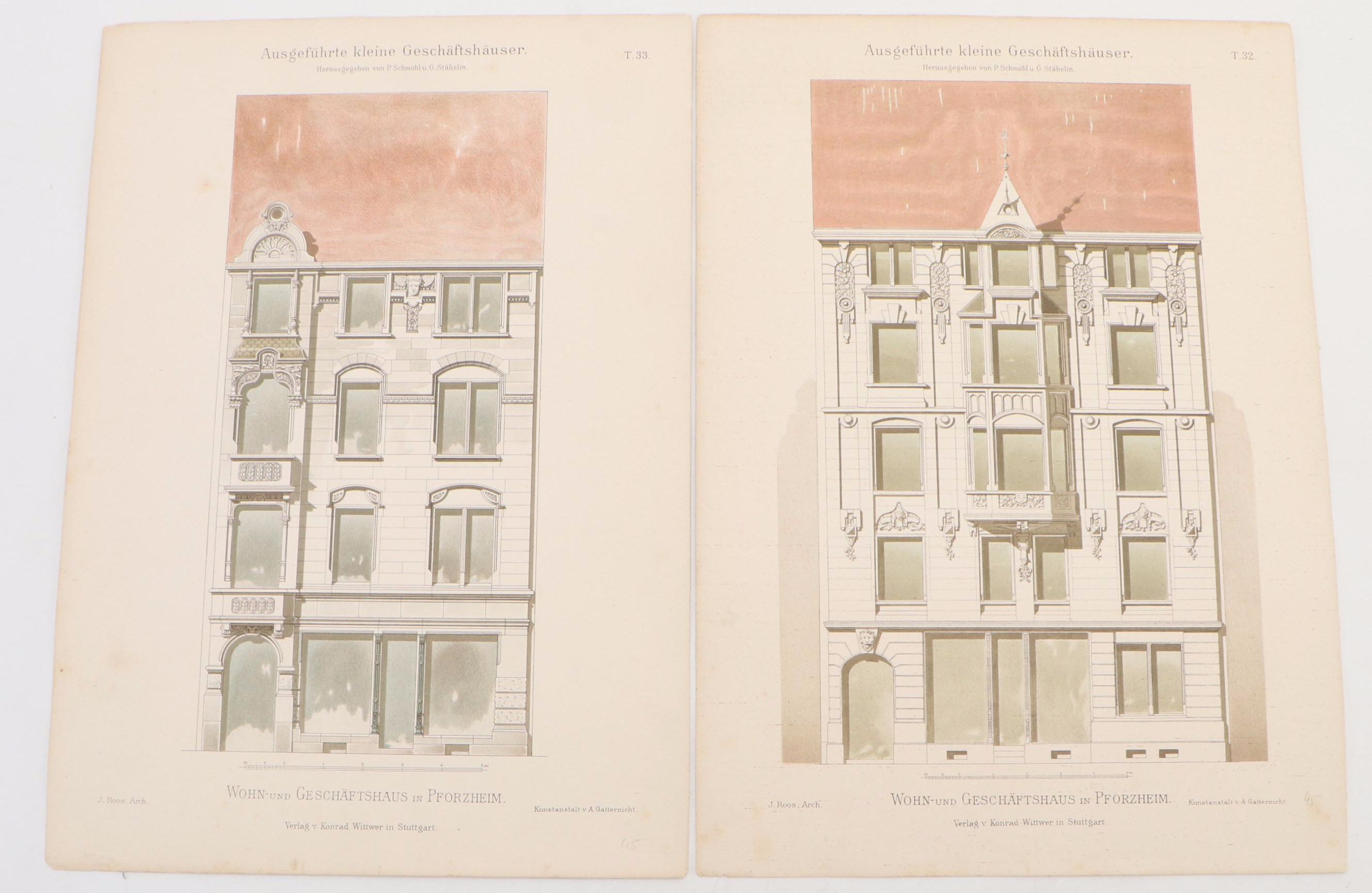 German and French Architectural Color Lithograph Book Plates