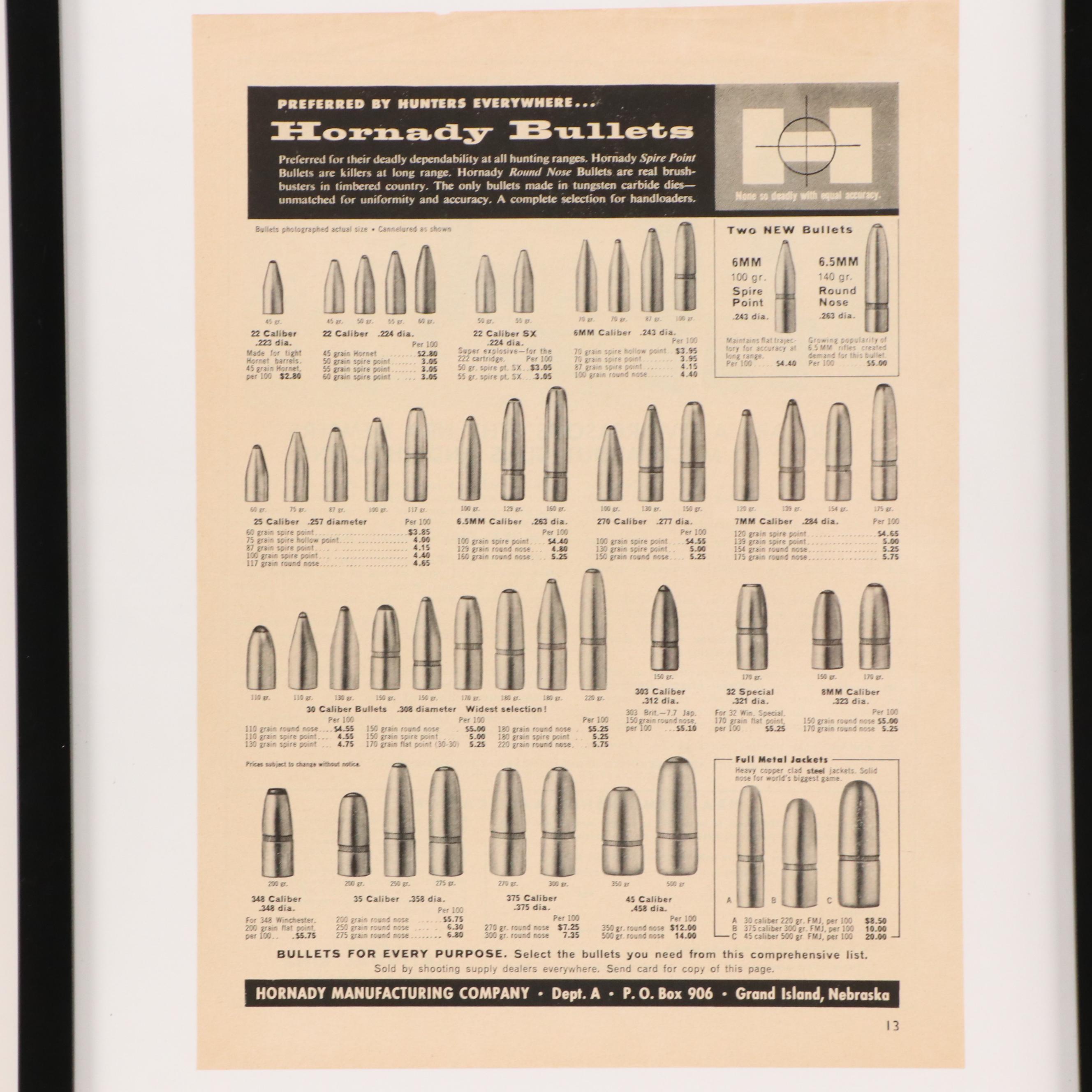 Hornady Bullets Letterpress Halftone Advertisement, Circa 1959