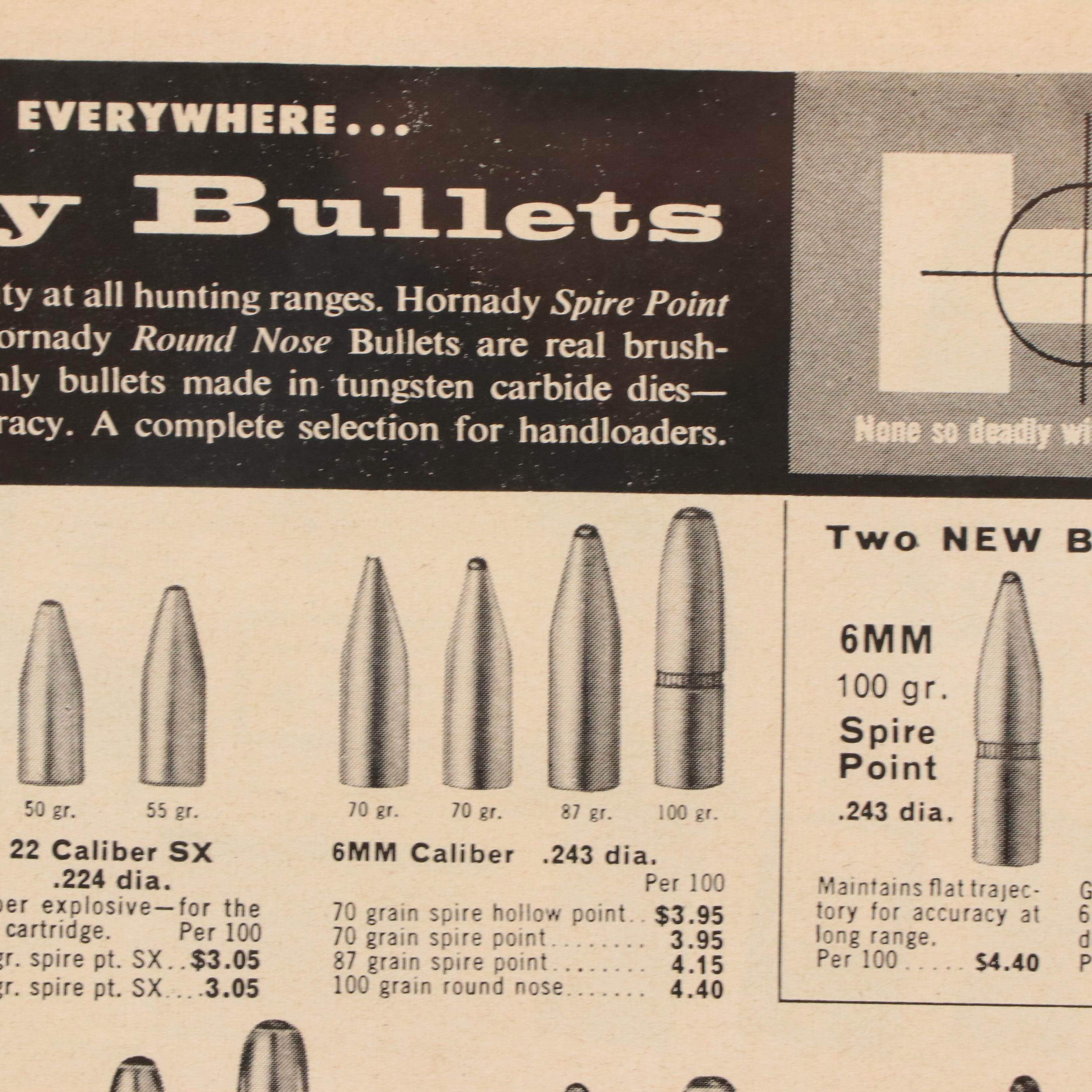 Hornady Bullets Letterpress Halftone Advertisement, Circa 1959