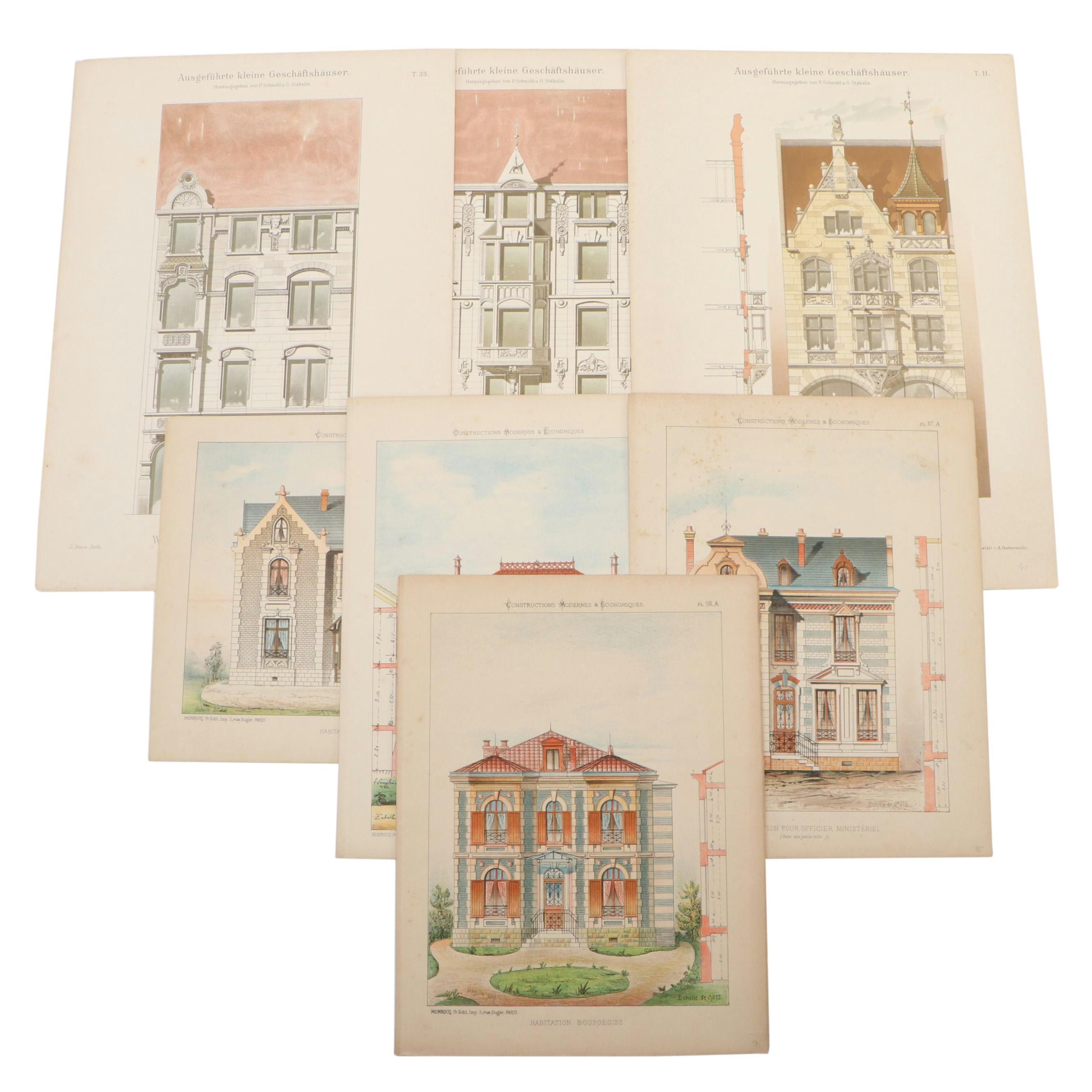 German and French Architectural Color Lithograph Book Plates