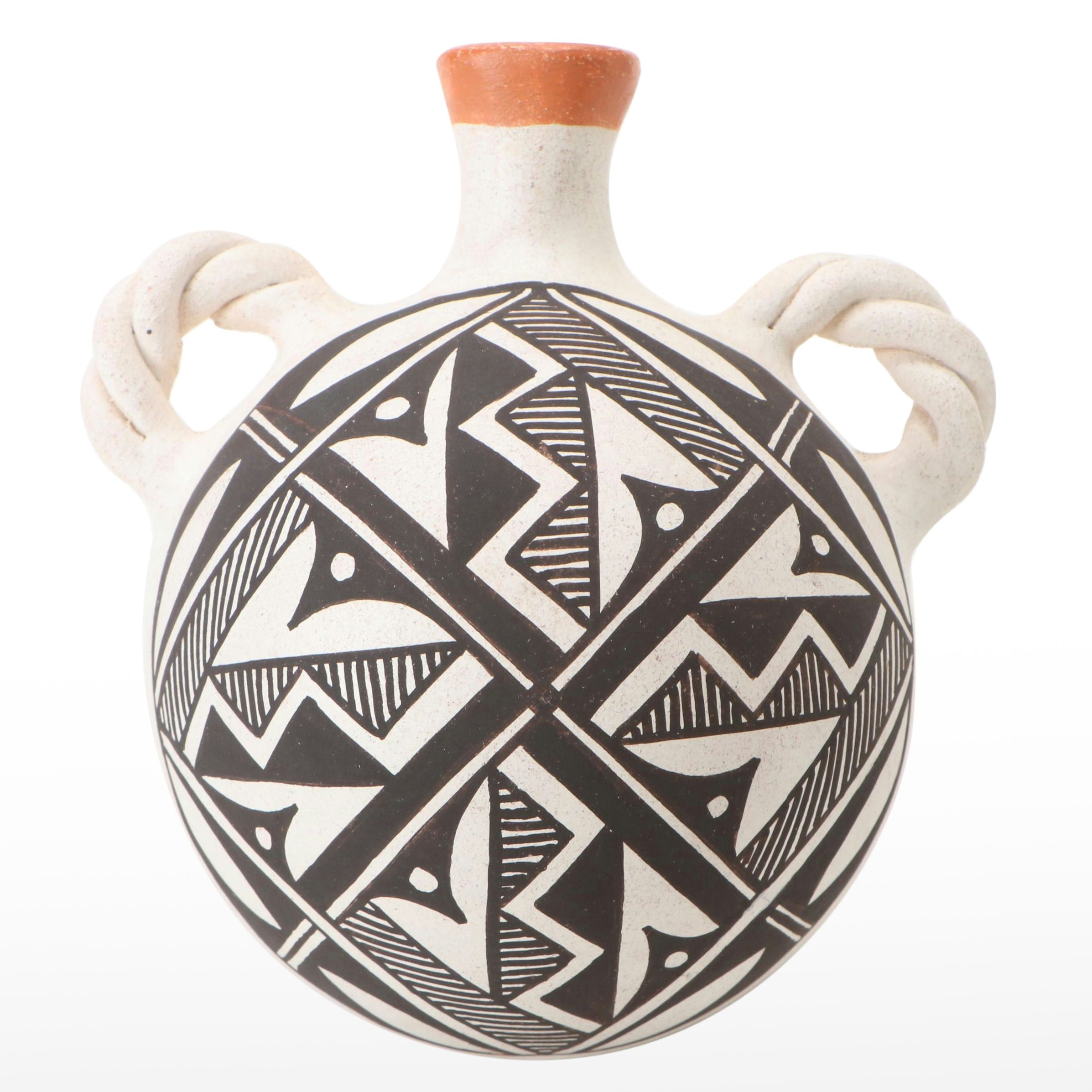 Mary Ann Hampton Acoma Pueblo Pottery Polychrome Canteen